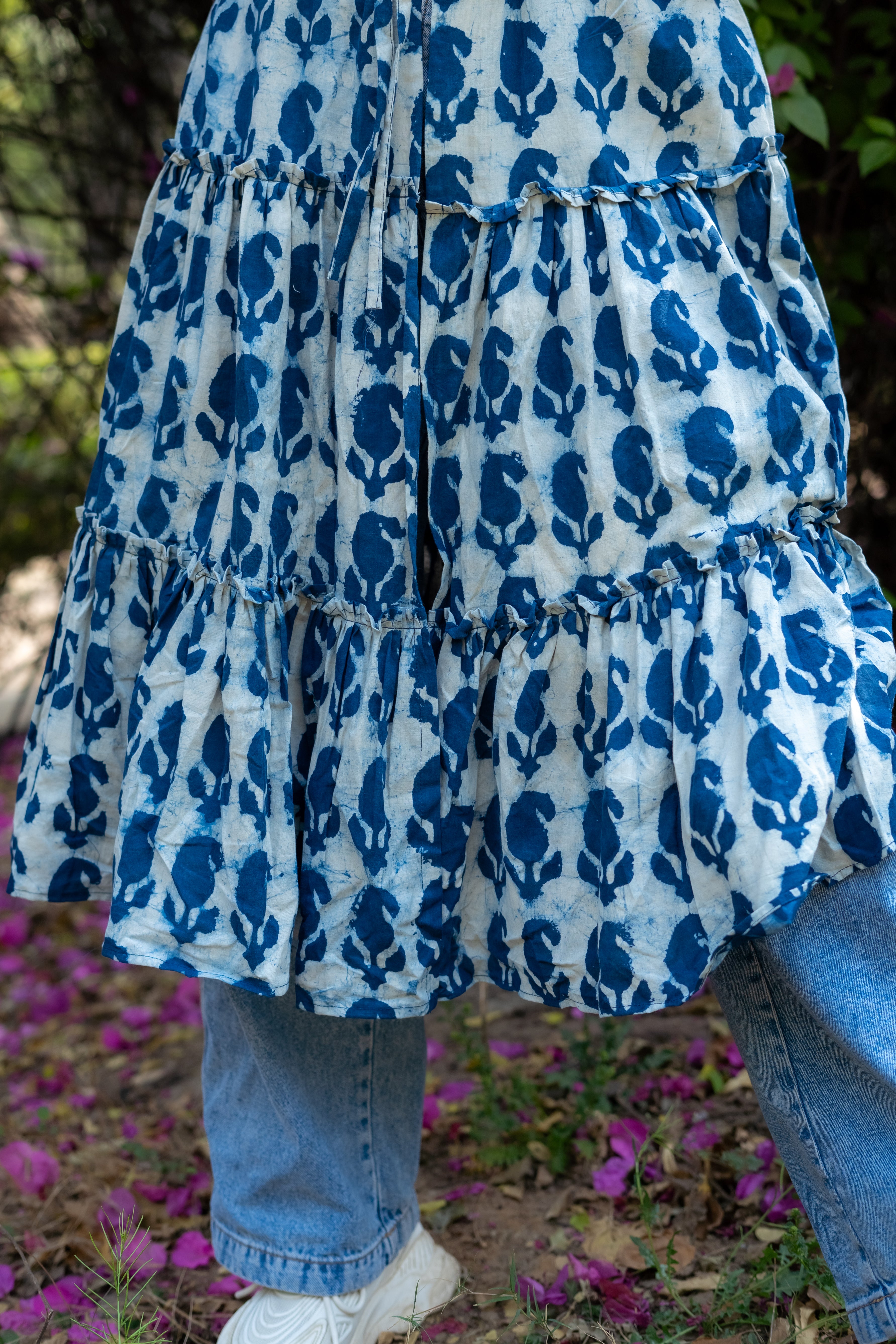 Indigo Dabu paisley handblock print flare cotton shrug