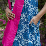 Indigo dabu handblock print waterfall cotton shrug with pink collar