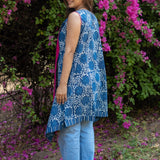 Indigo dabu handblock print waterfall cotton shrug with pink collar