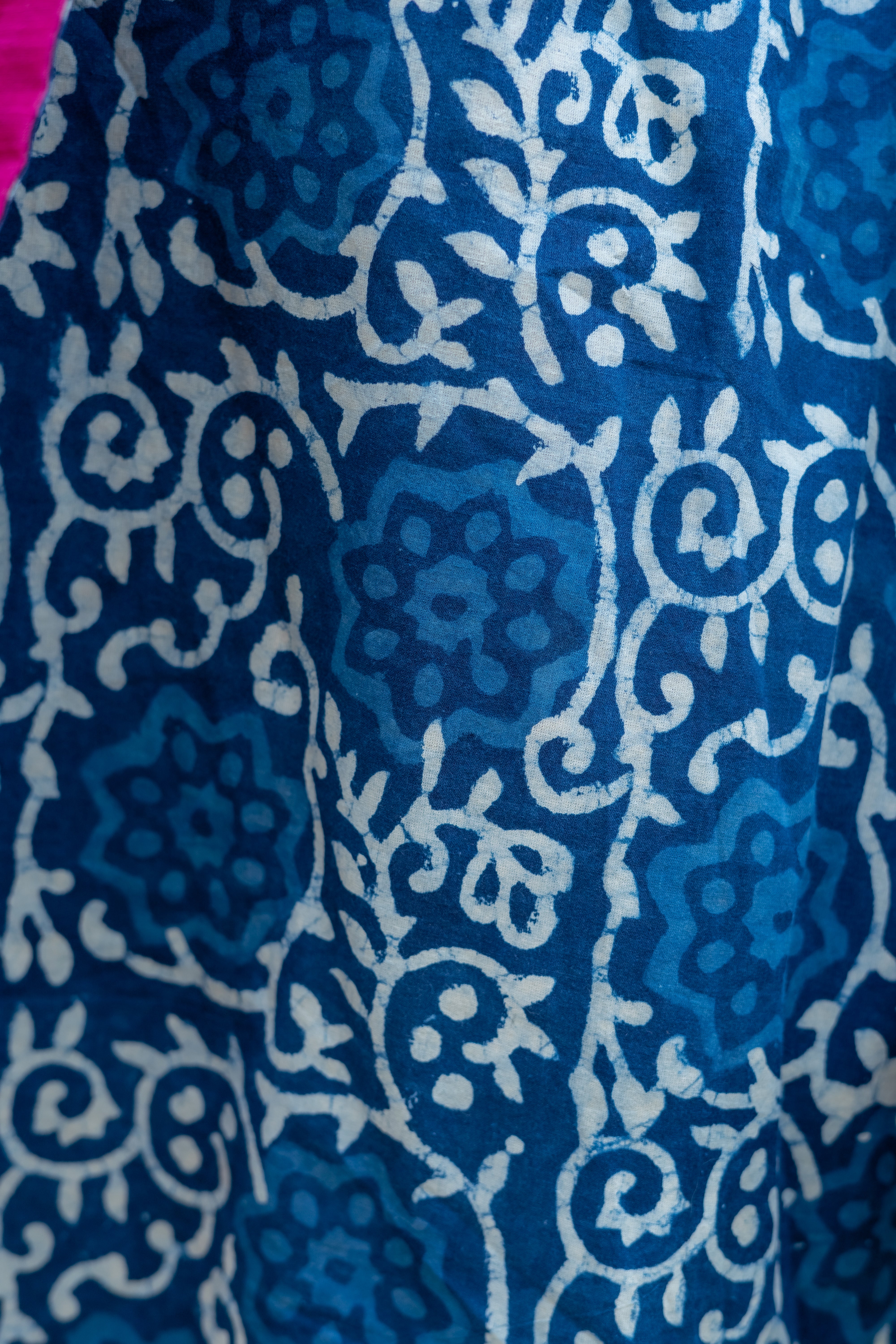 Indigo dabu handblock print waterfall cotton  shrug with pink collar