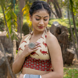 Bird handblock print halter neck cotton blouse