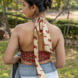 Bird handblock print halter neck cotton blouse