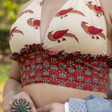 Bird handblock print halter neck cotton blouse