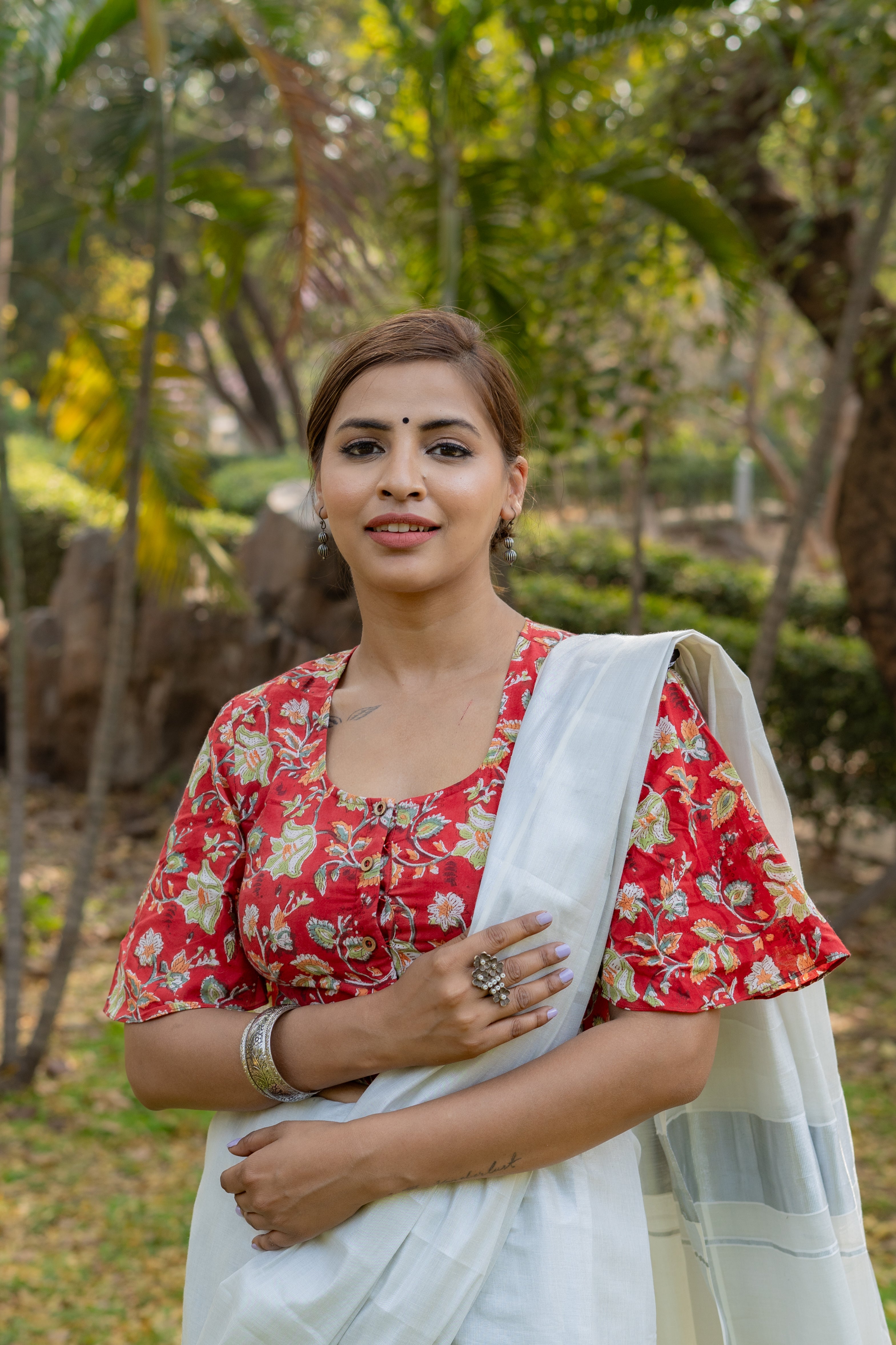 Red sanganeri handblock print with butterfly sleeves