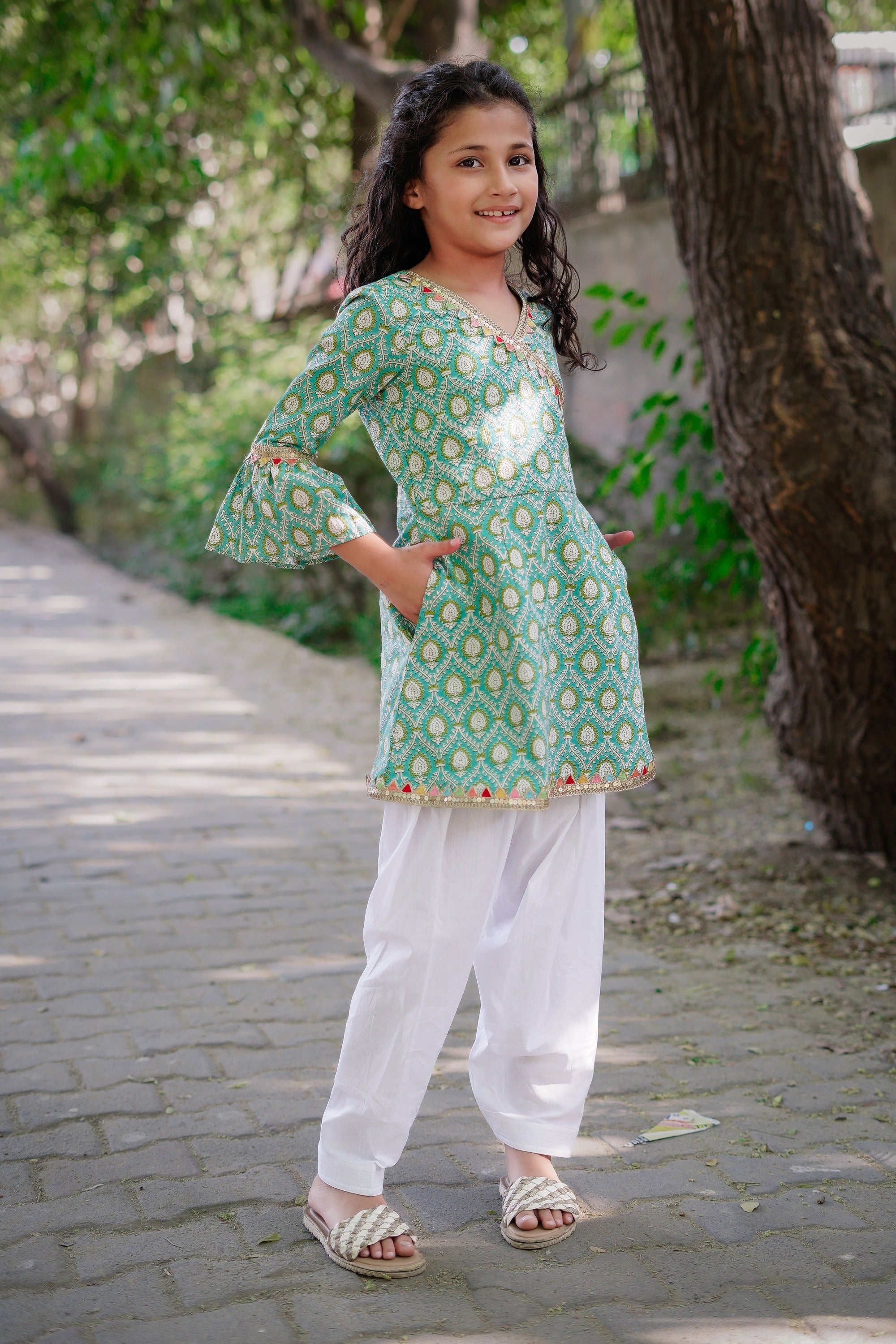 Blue Sanganeri Angrakha Salwar Suit