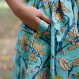 Blue Sanganeri Cold Shoulder Kurta with Pink Salwar and Dupatta