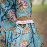 Blue Sanganeri Cold Shoulder Kurta with Pink Salwar and Dupatta