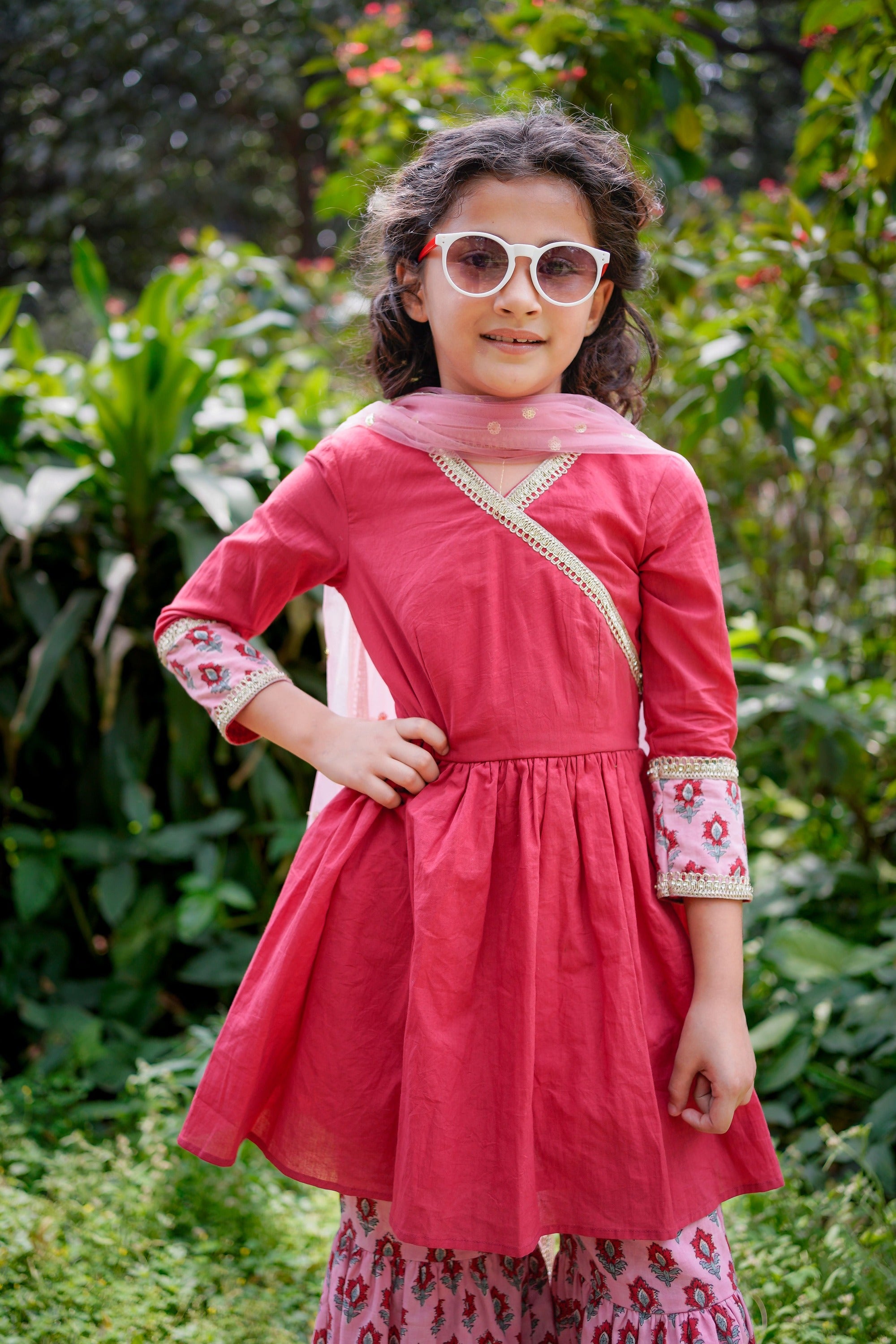 Red & Pink Sanganeri Sharara Set