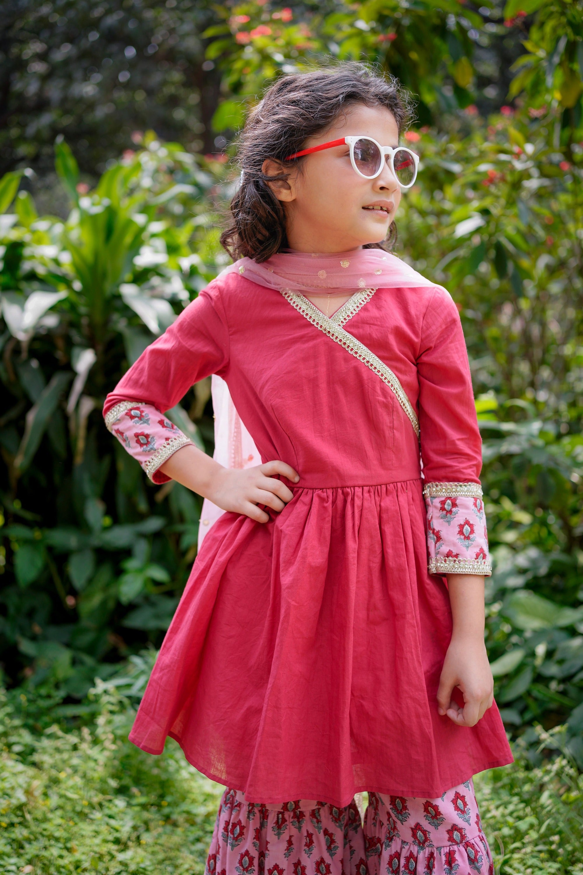 Red & Pink Sanganeri Sharara Set