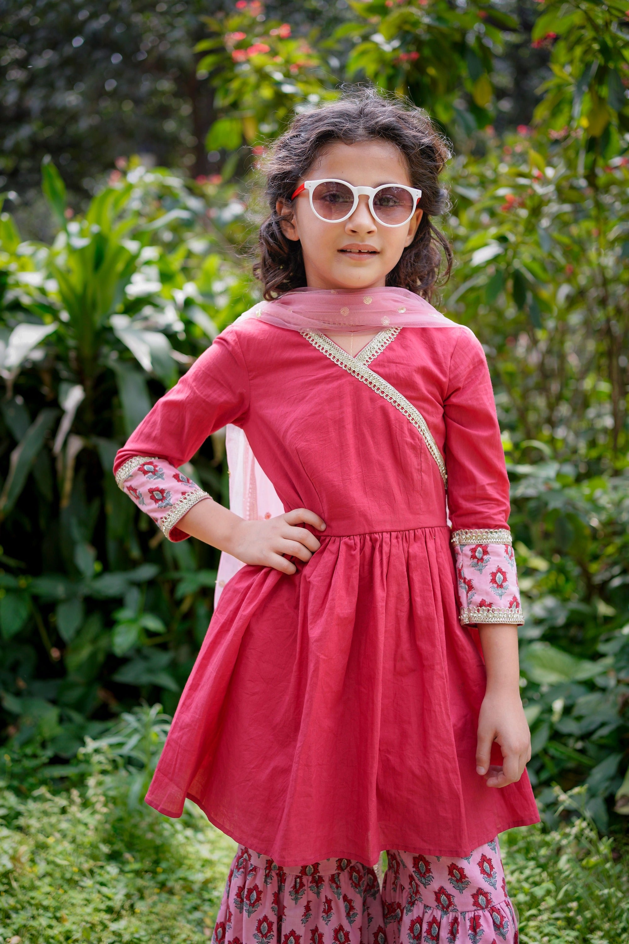 Red & Pink Sanganeri Sharara Set