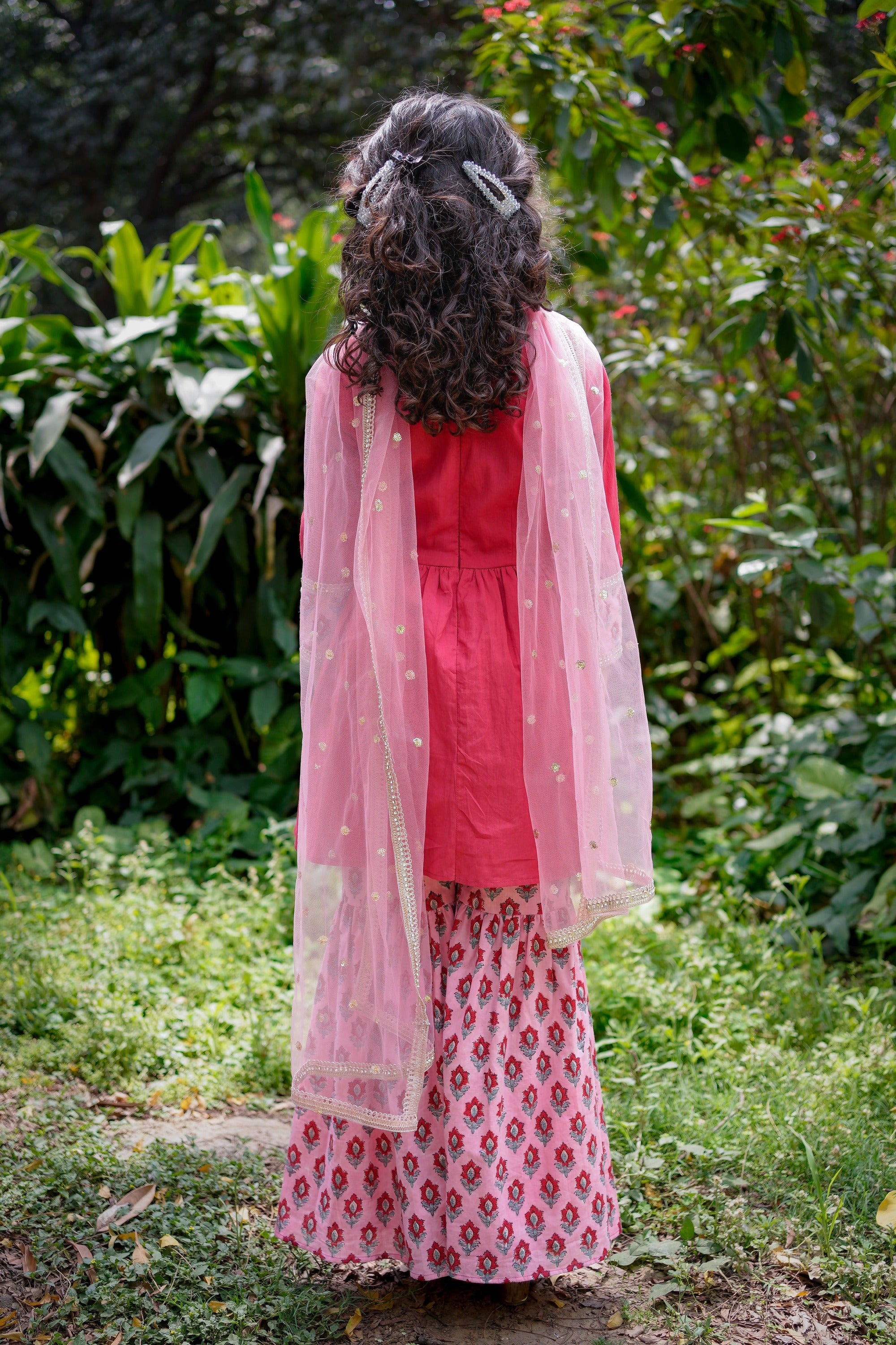 Red & Pink Sanganeri Sharara Set