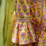 Yellow Booti Hi-lo Peplum Top with Green Dhoti