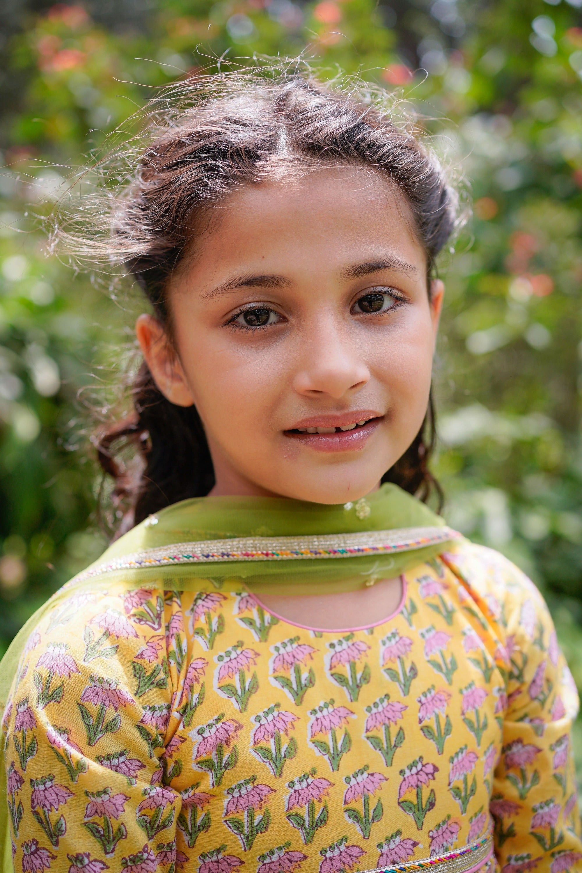 Yellow Booti Hi-lo Peplum Top with Green Dhoti