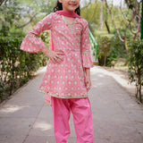 Pink Sanganeri Angrakha Cotton Suit