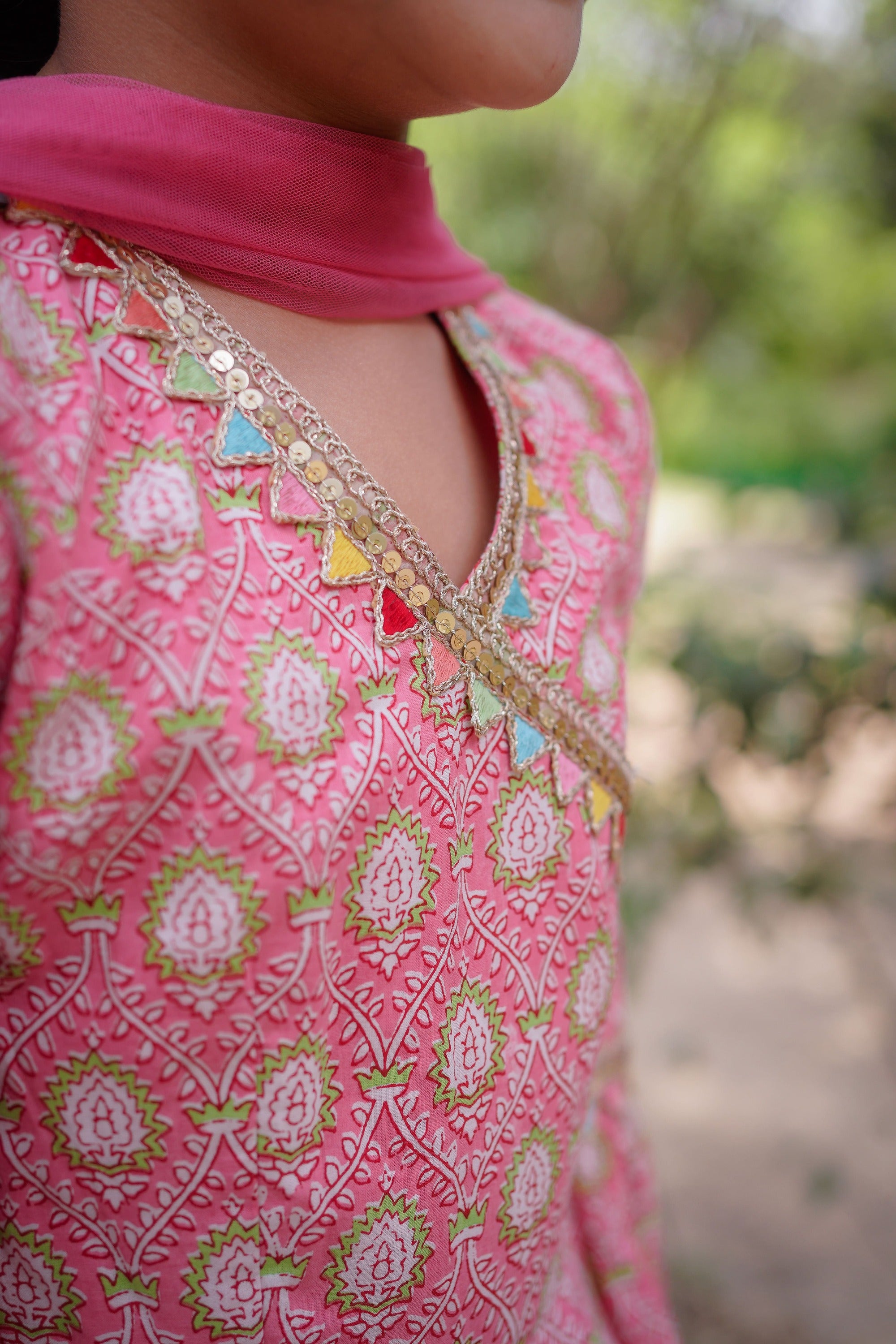 Pink Sanganeri Angrakha Cotton Suit