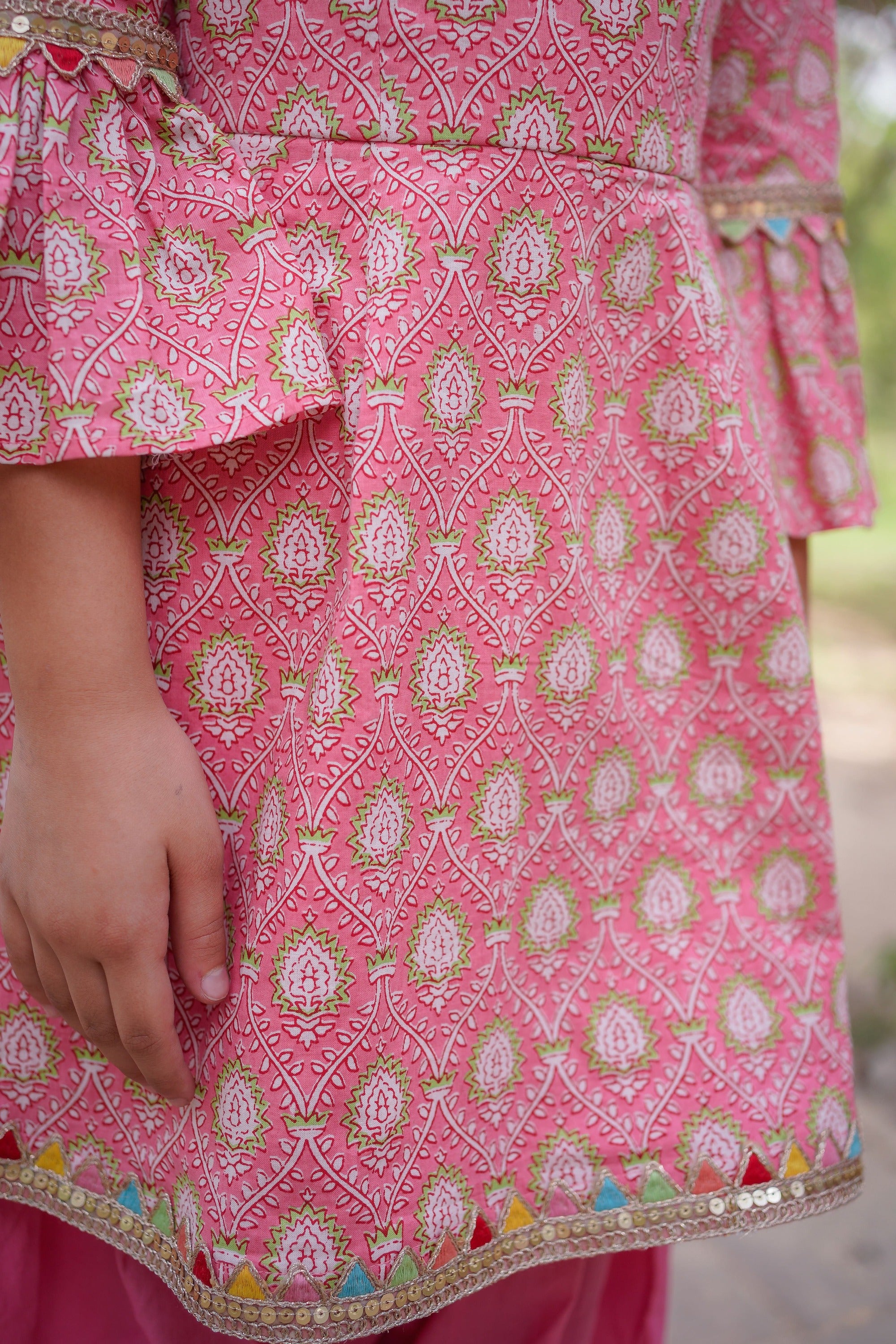 Pink Sanganeri Angrakha Cotton Suit