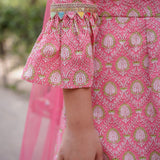 Pink Sanganeri Angrakha Cotton Suit