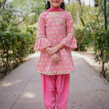 Pink Sanganeri Angrakha Cotton Suit