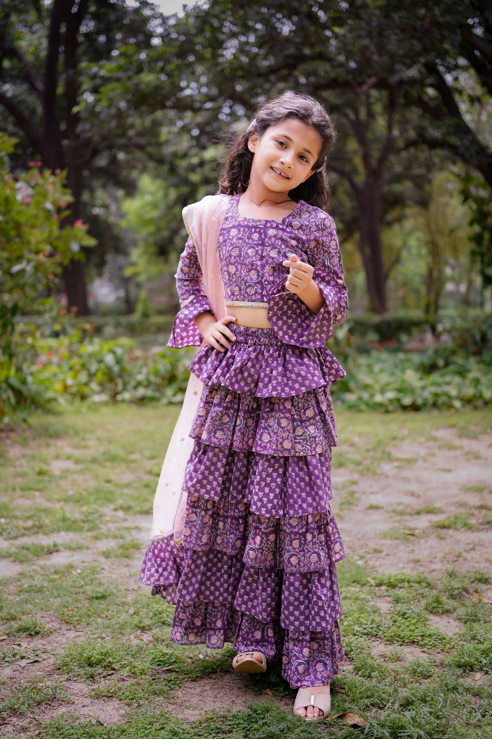 Purple Sanganeri Frill Lehenga