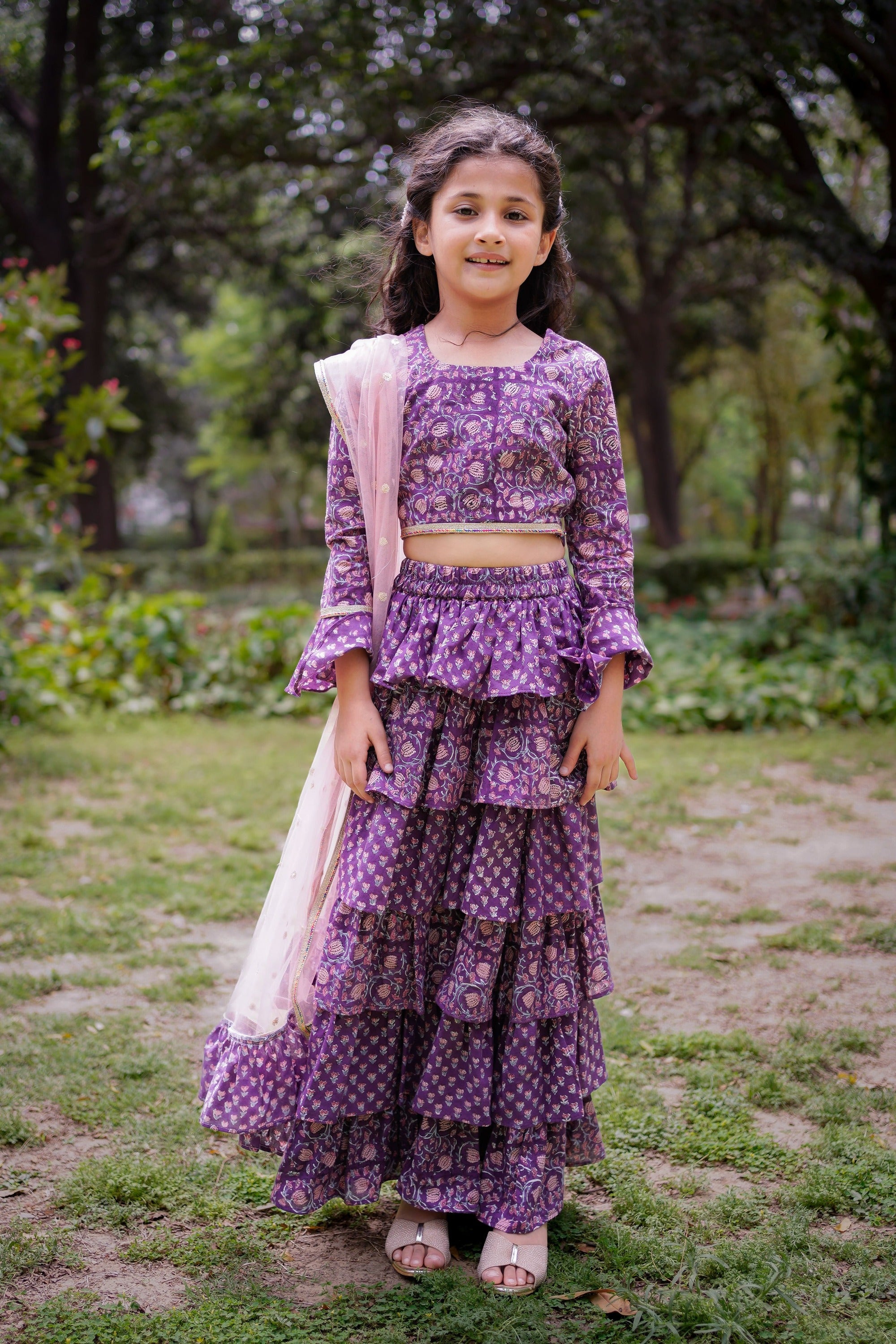 Purple Sanganeri Frill Lehenga