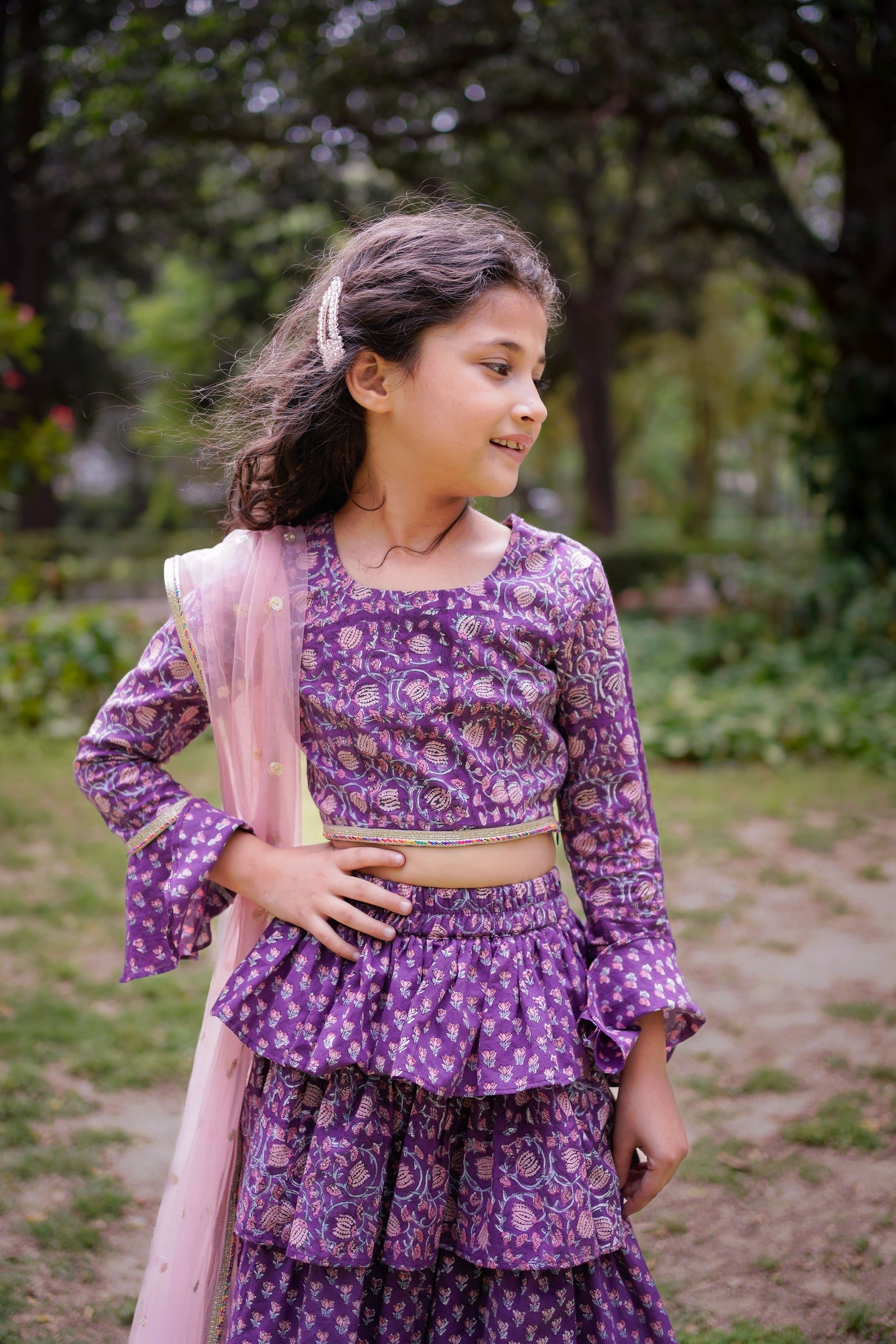 Purple Sanganeri Frill Lehenga