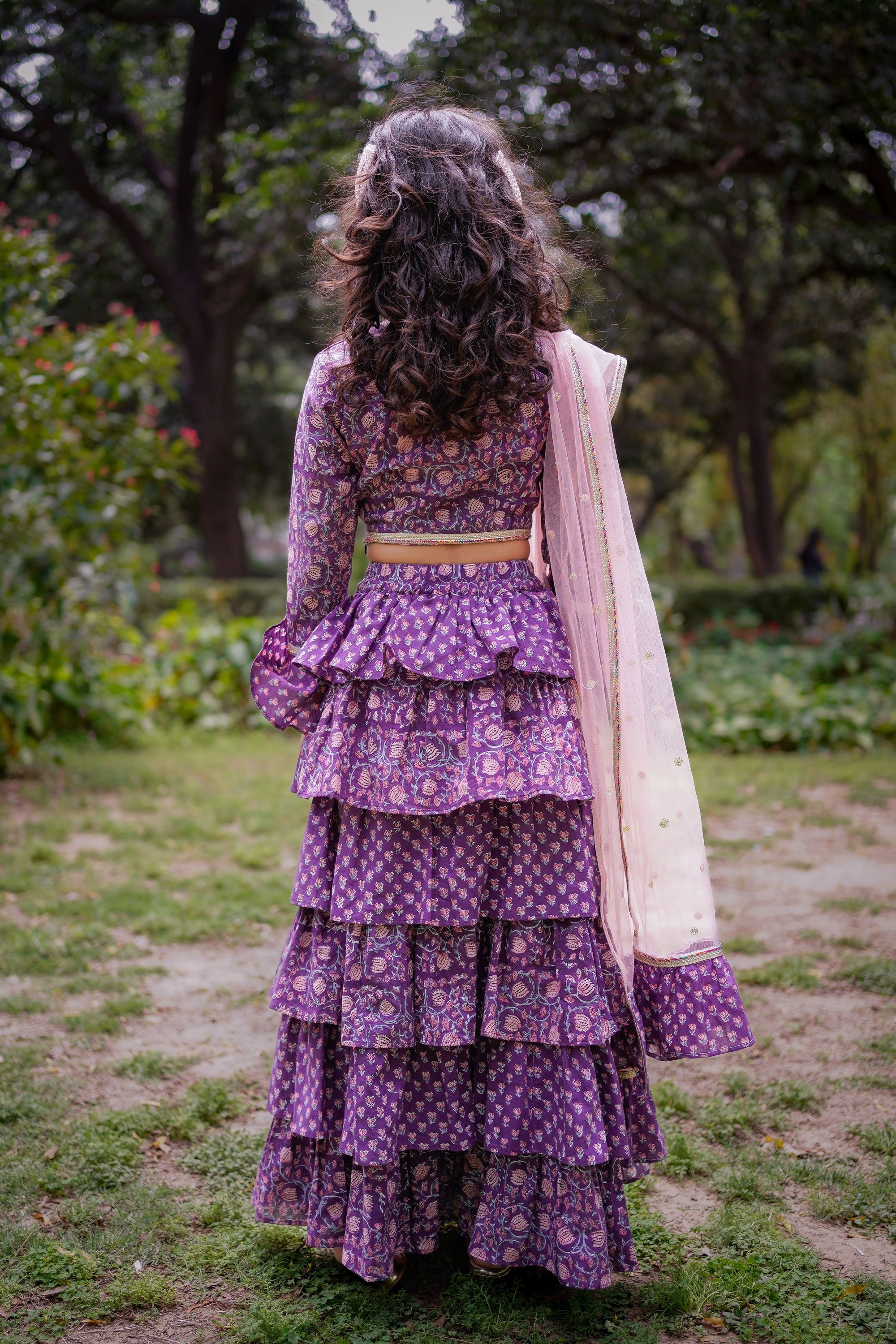 Purple Sanganeri Frill Lehenga
