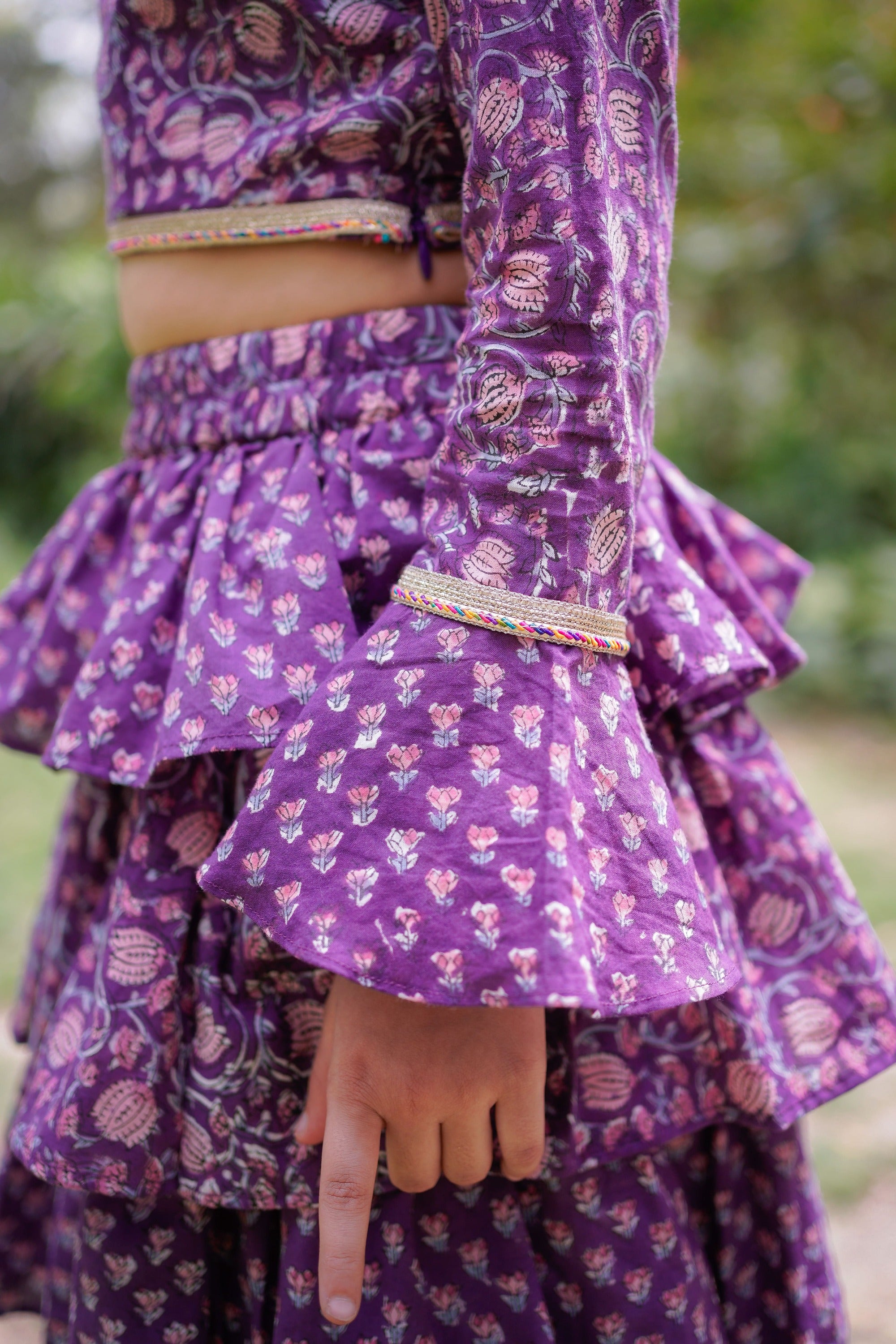 Purple Sanganeri Frill Lehenga