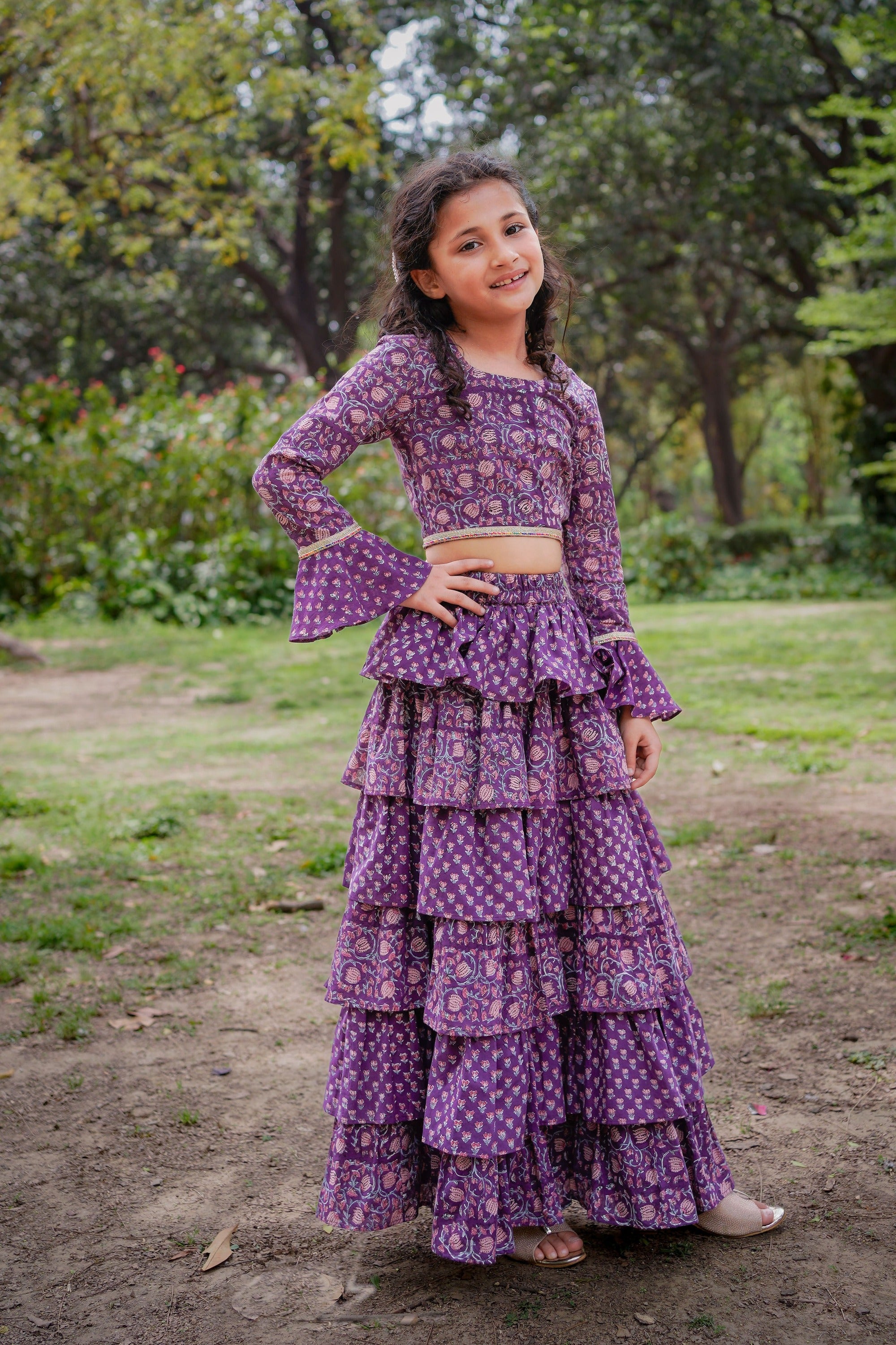 Purple Sanganeri Frill Lehenga