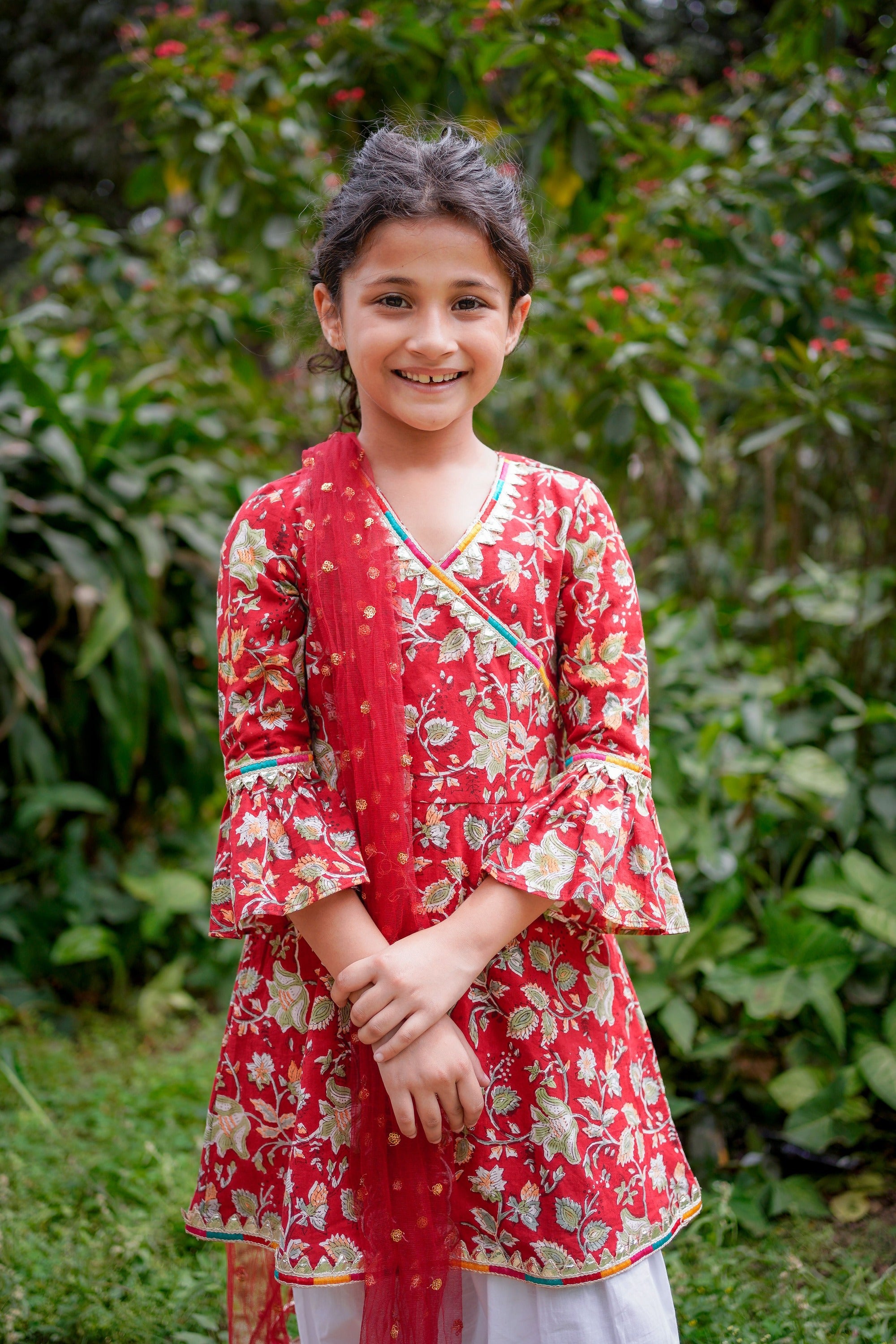 Red Sanganeri Angrakha Salwar Suit