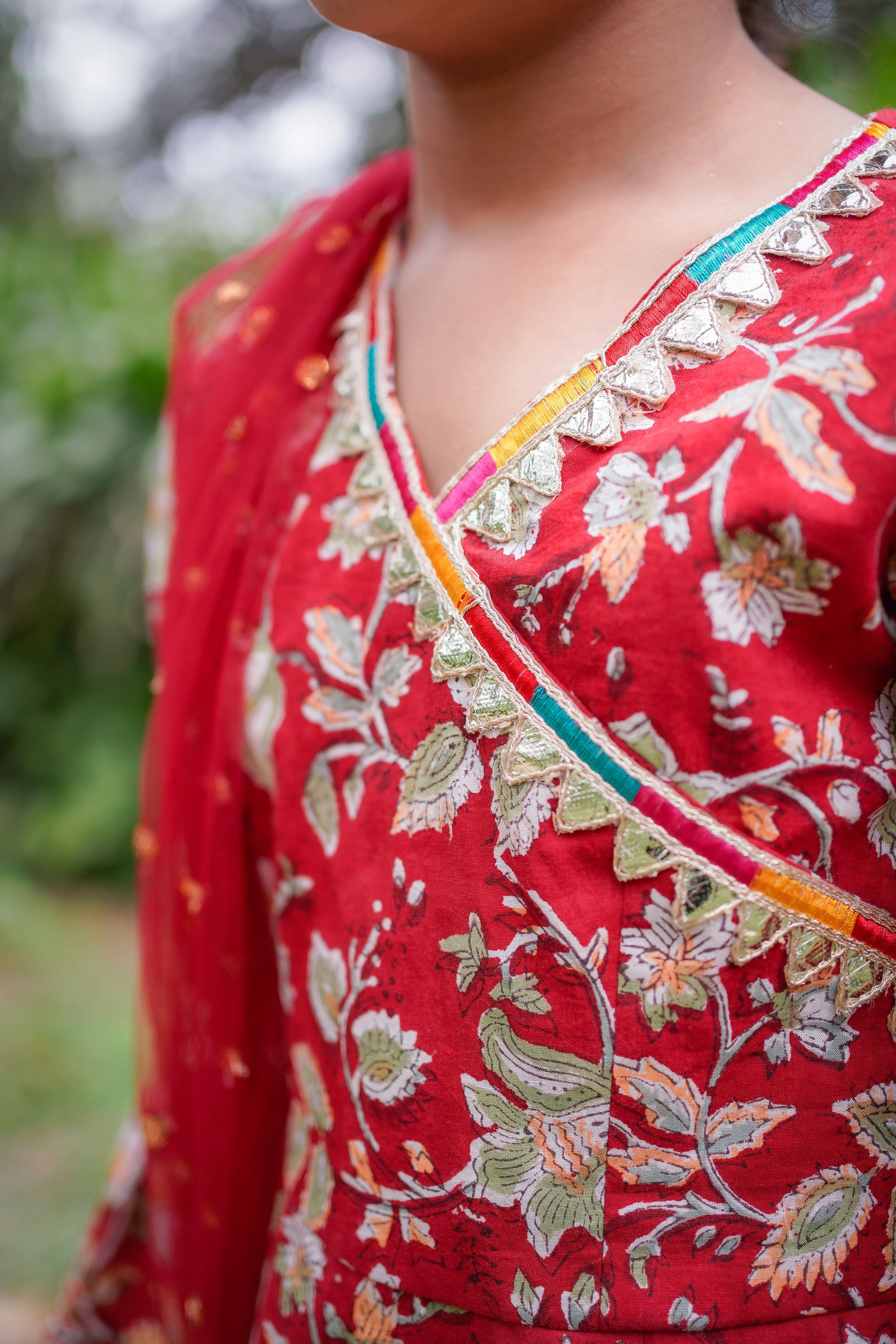 Red Sanganeri Angrakha Salwar Suit