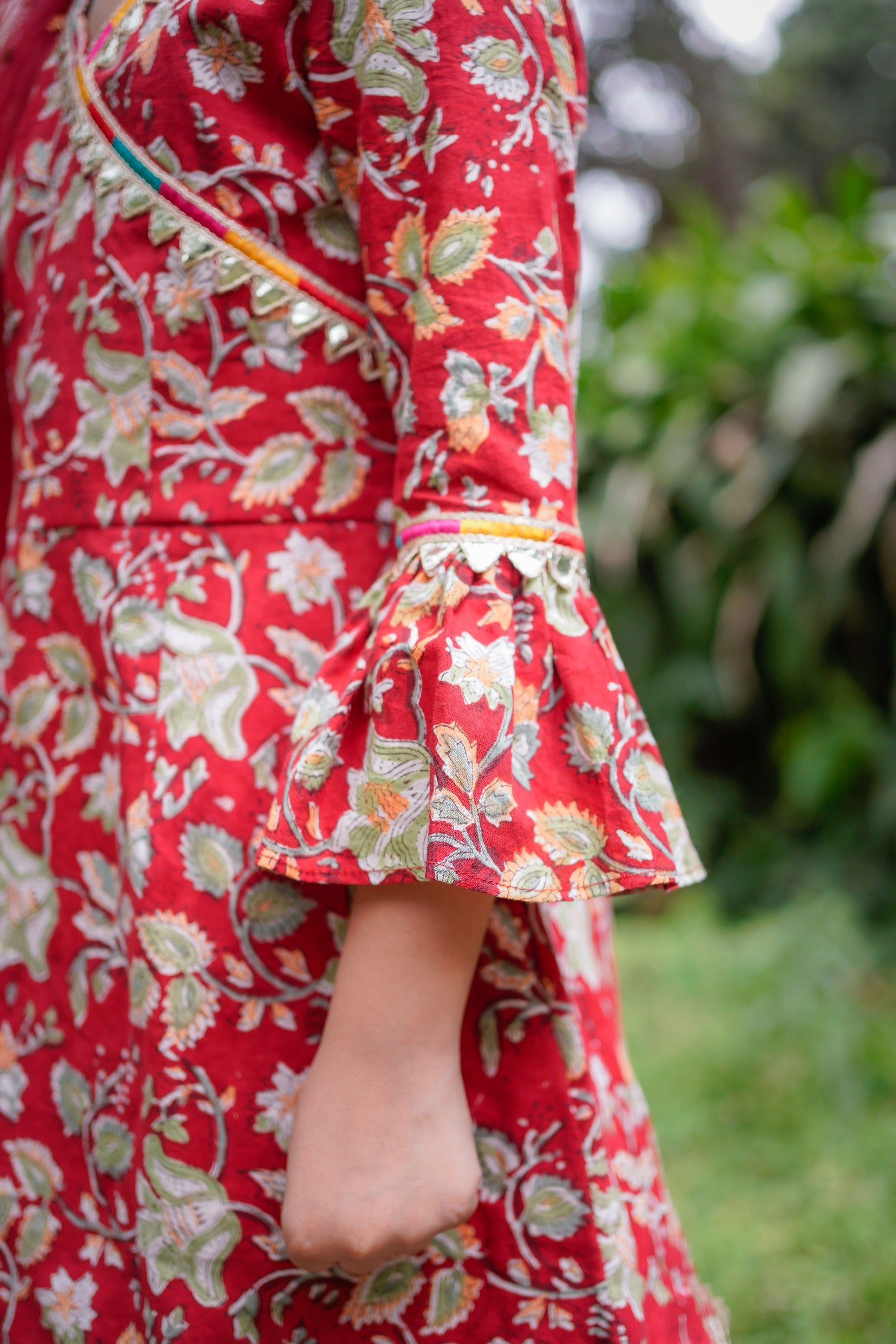 Red Sanganeri Angrakha Salwar Suit