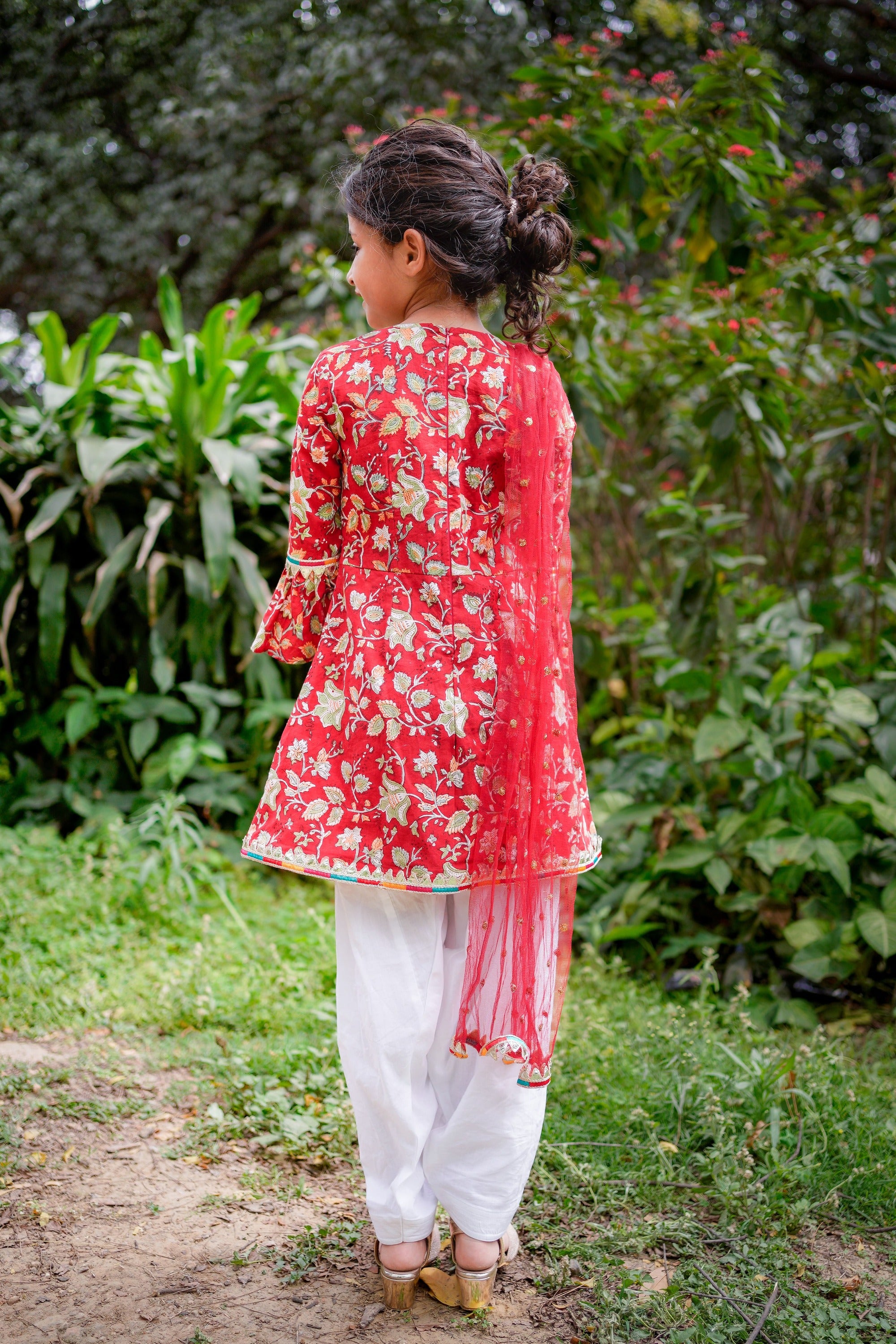 Red Sanganeri Angrakha Salwar Suit