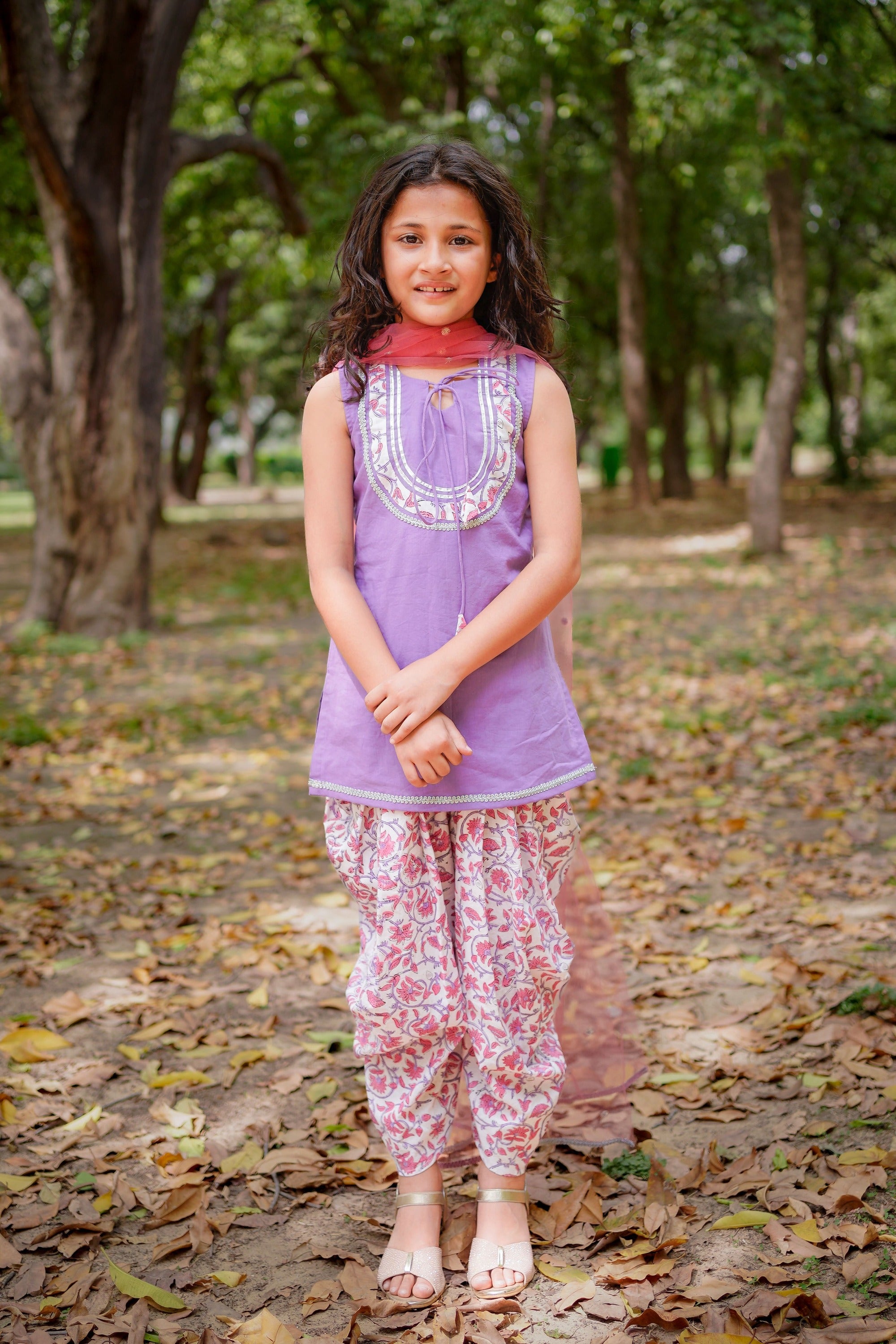 Purple Top with Sanganeri Dhoti Set