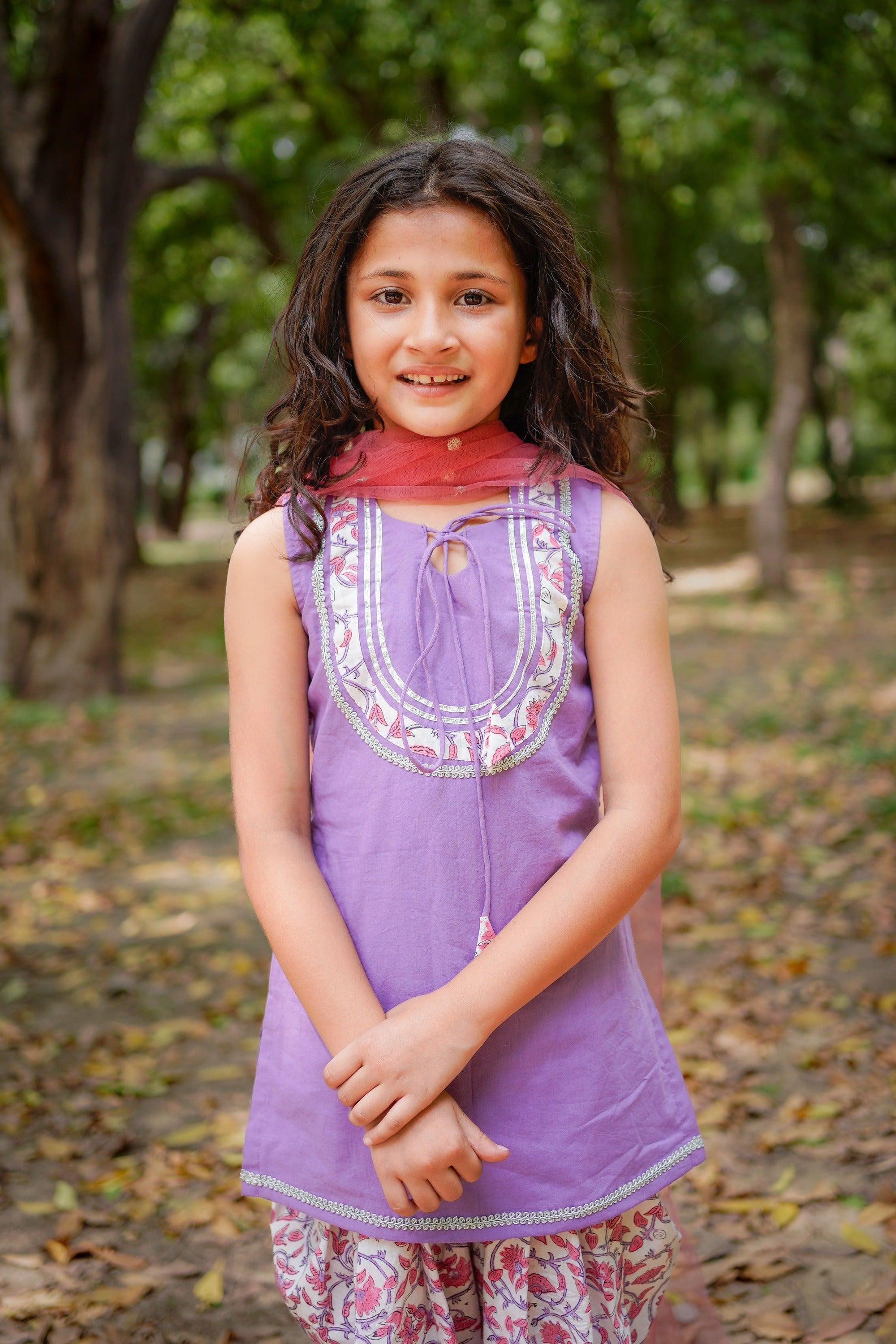 Purple Top with Sanganeri Dhoti Set