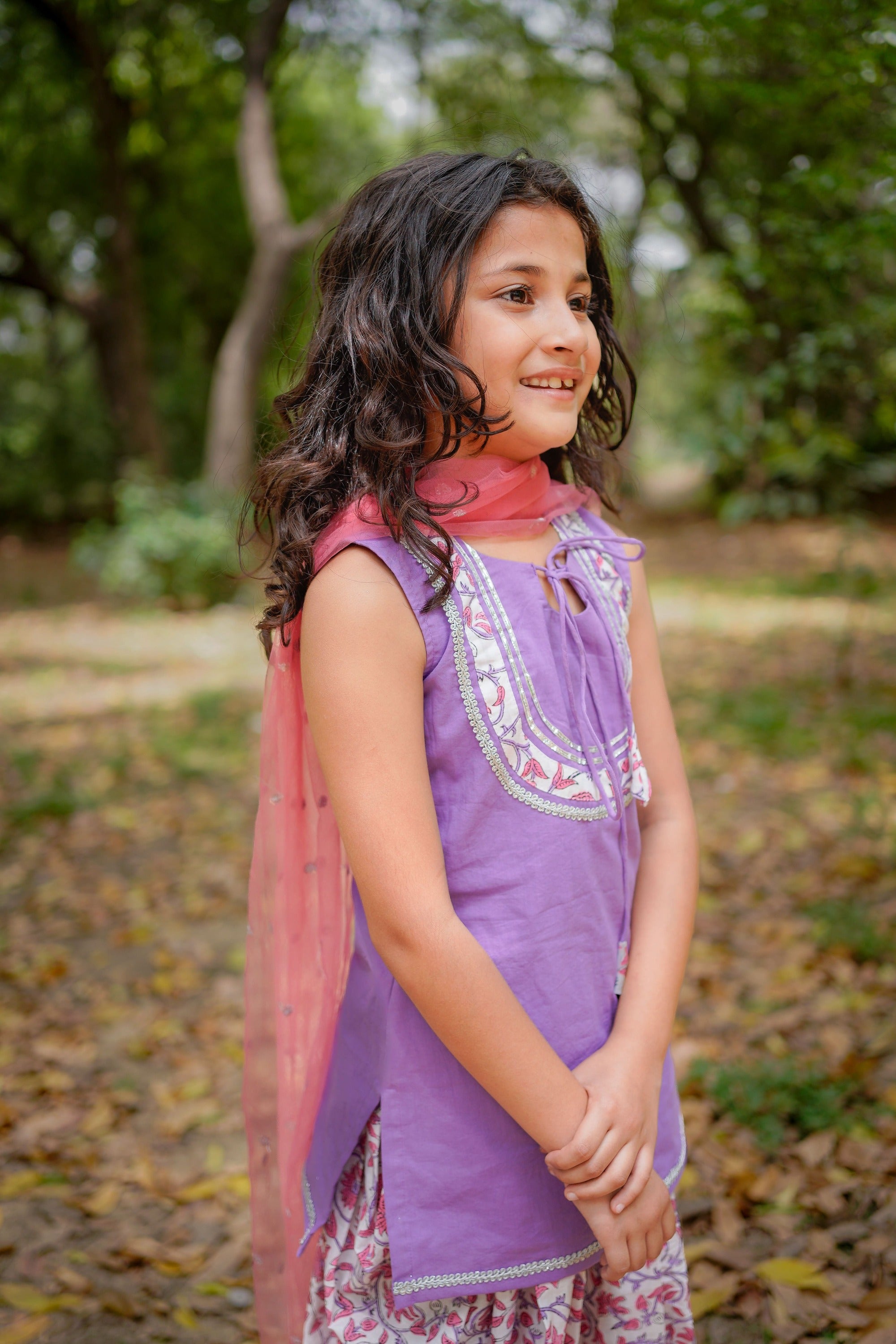 Purple Top with Sanganeri Dhoti Set