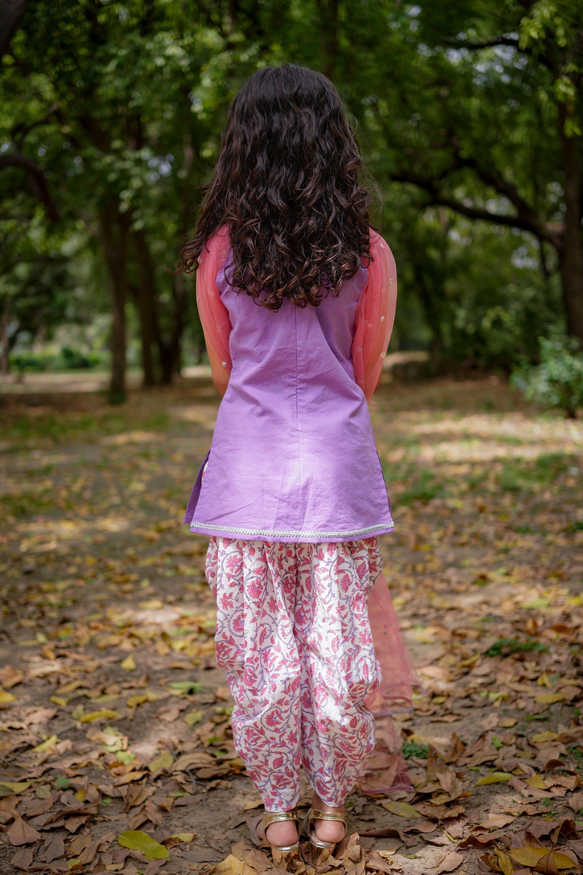 Purple Top with Sanganeri Dhoti Set