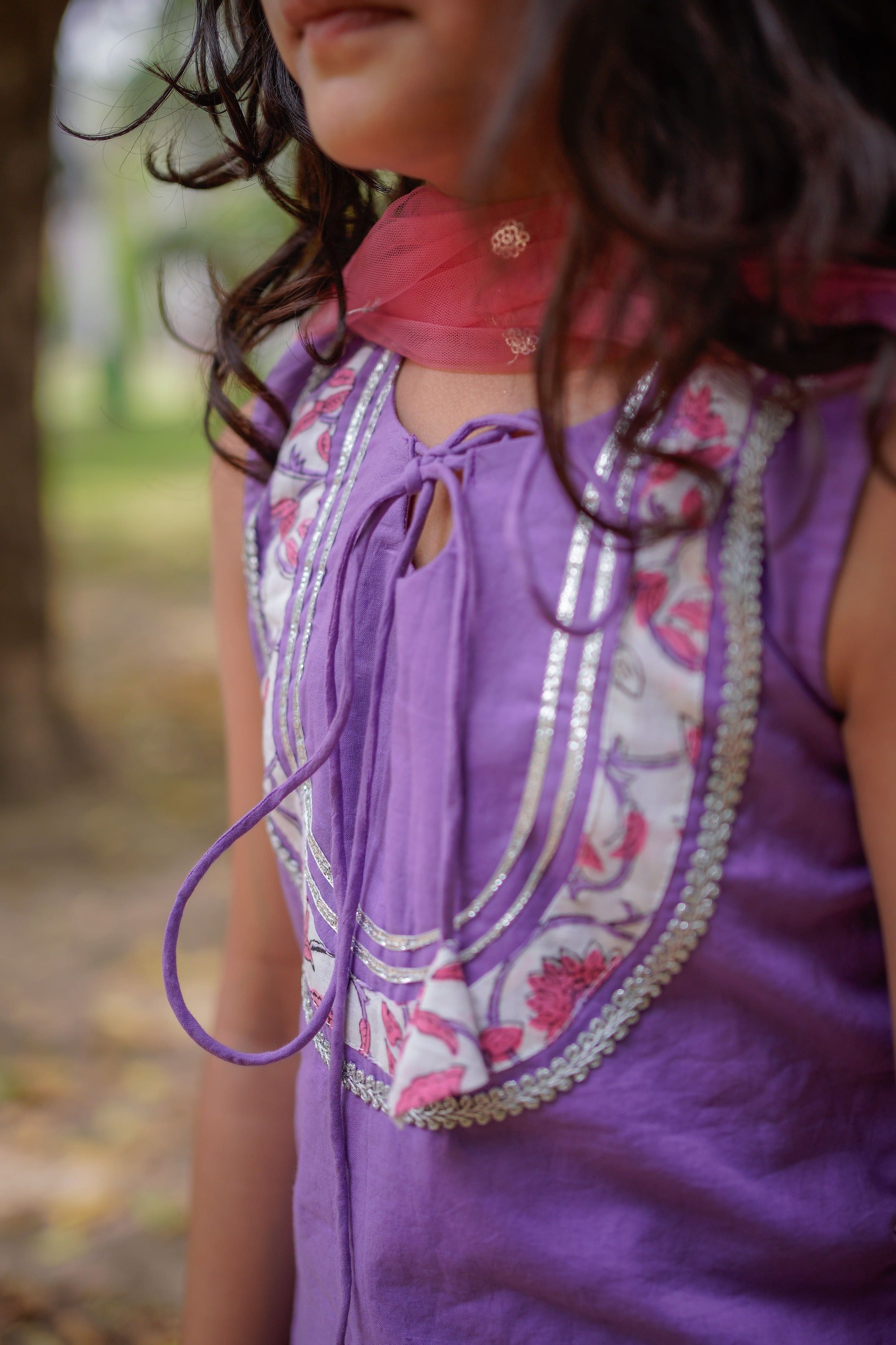 Purple Top with Sanganeri Dhoti Set