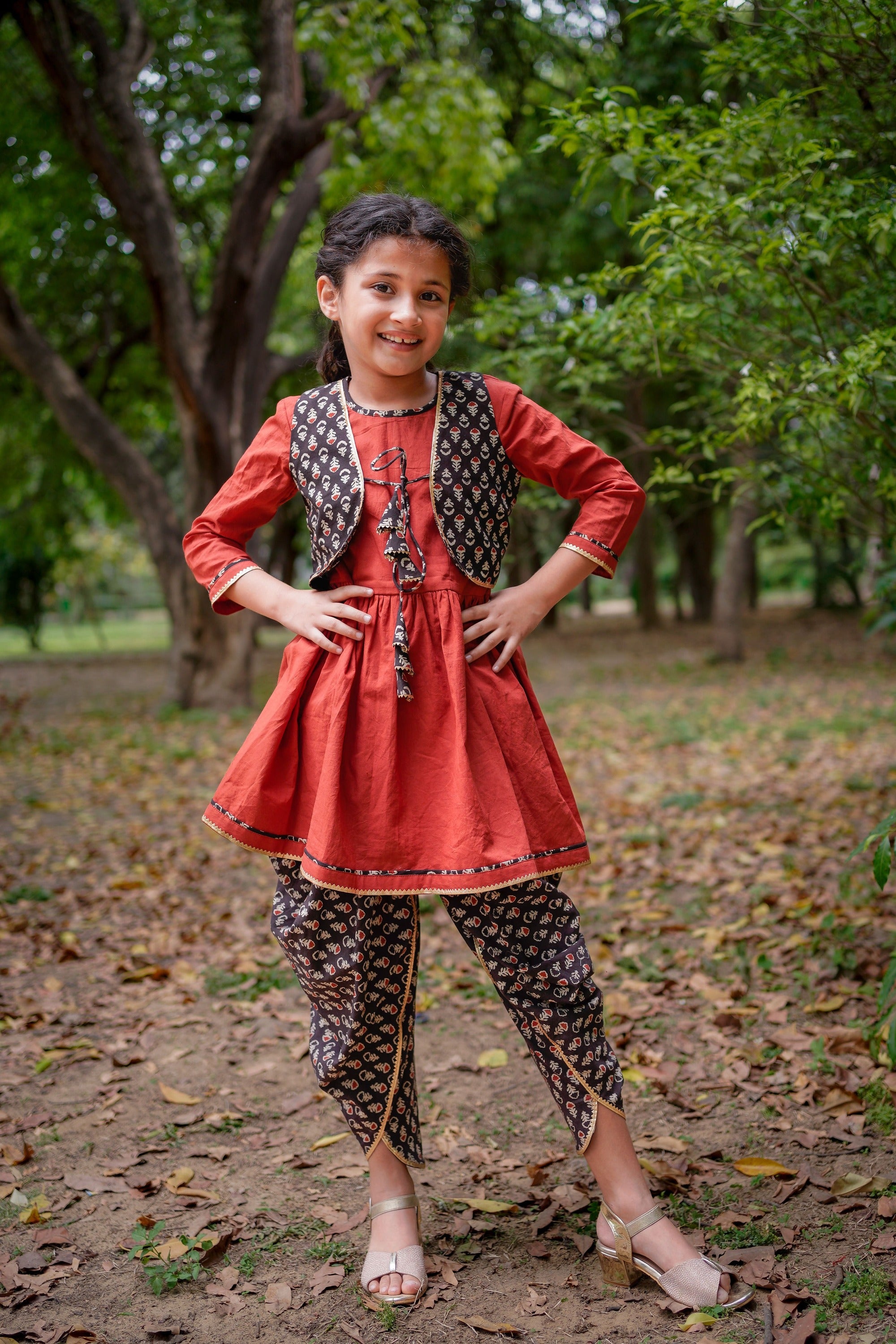 Black Booti Maroon Cotton Dhoti Set