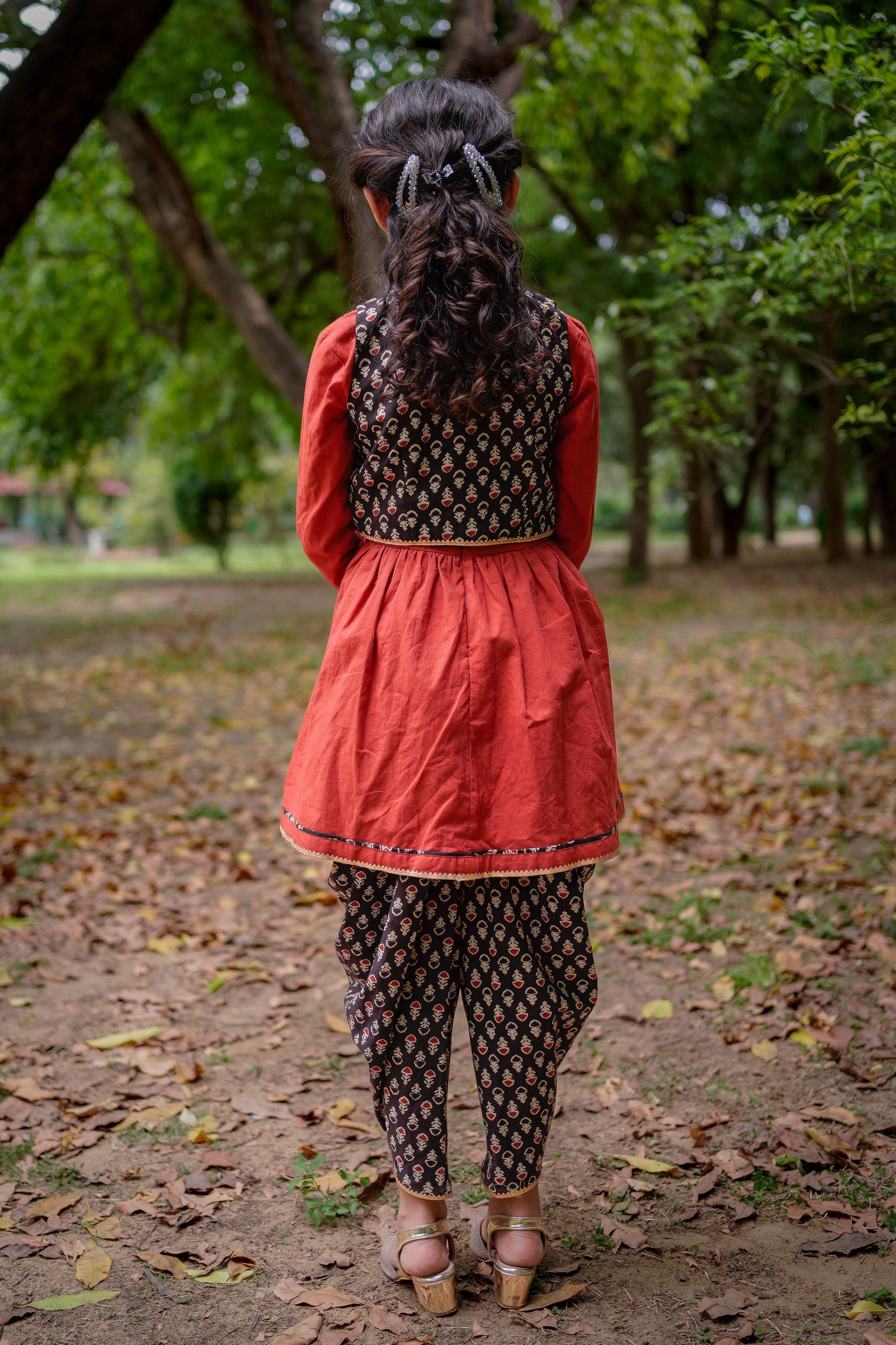 Black Booti Maroon Cotton Dhoti Set