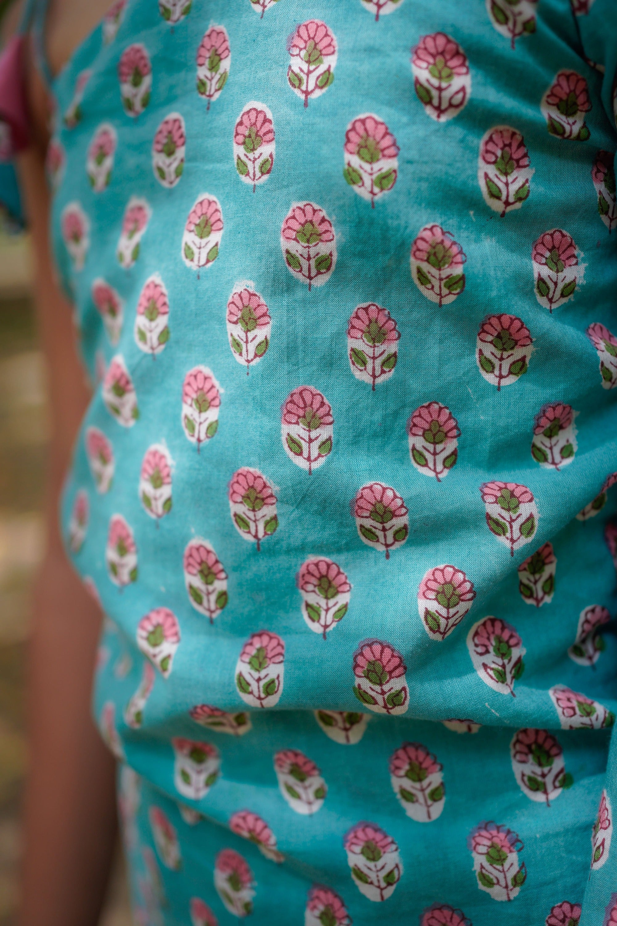 Pink & Blue Sanganeri Booti Dhoti Set