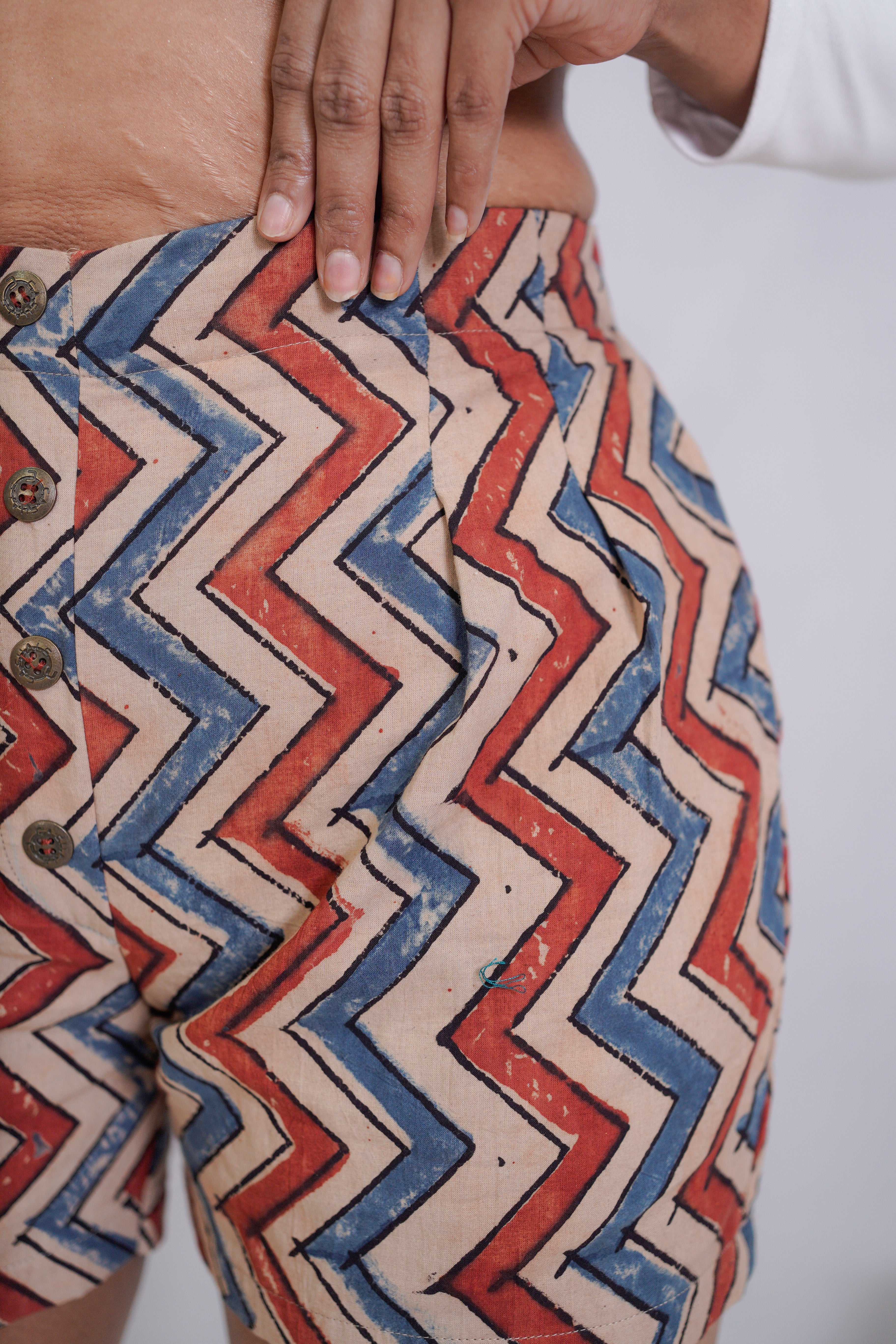 Ajrakh offwhite zig zag cotton shorts