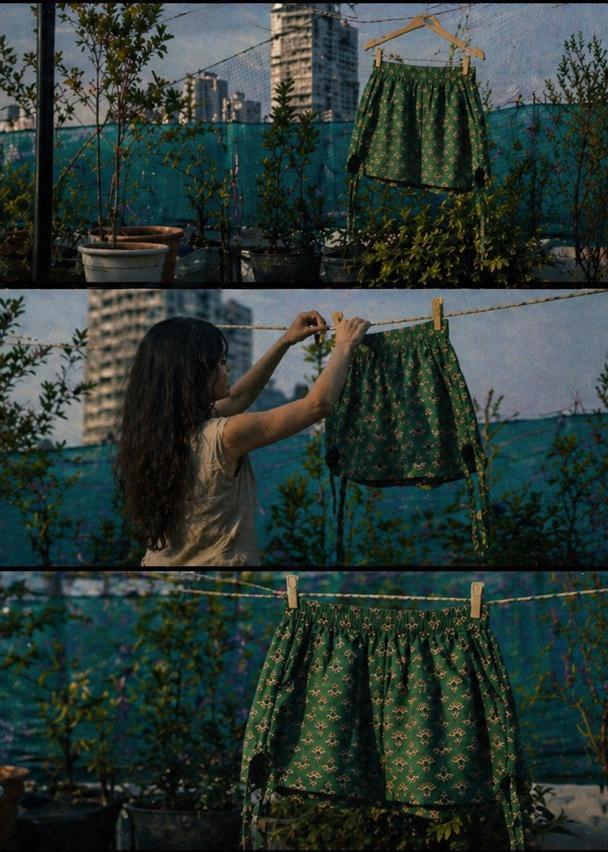 Leafy Drama Cotton Shorts with Side Knots