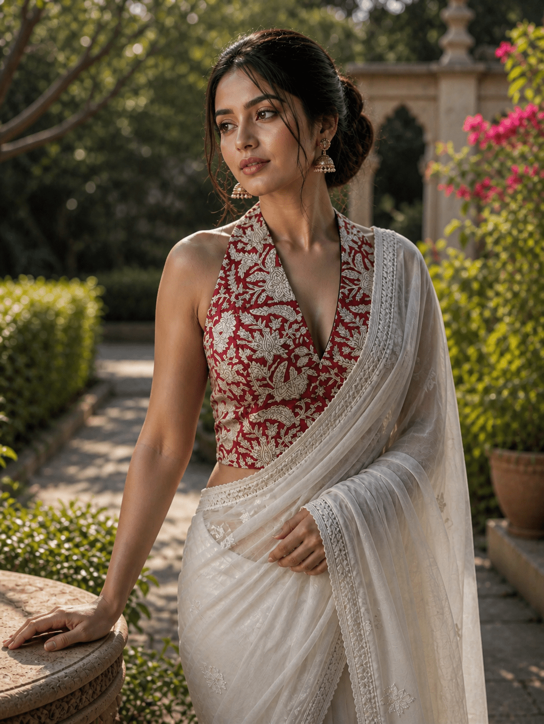Gulnaar- Red Jaali Baagru Handblock Print Backless Cotton Crop Top -Crop Top