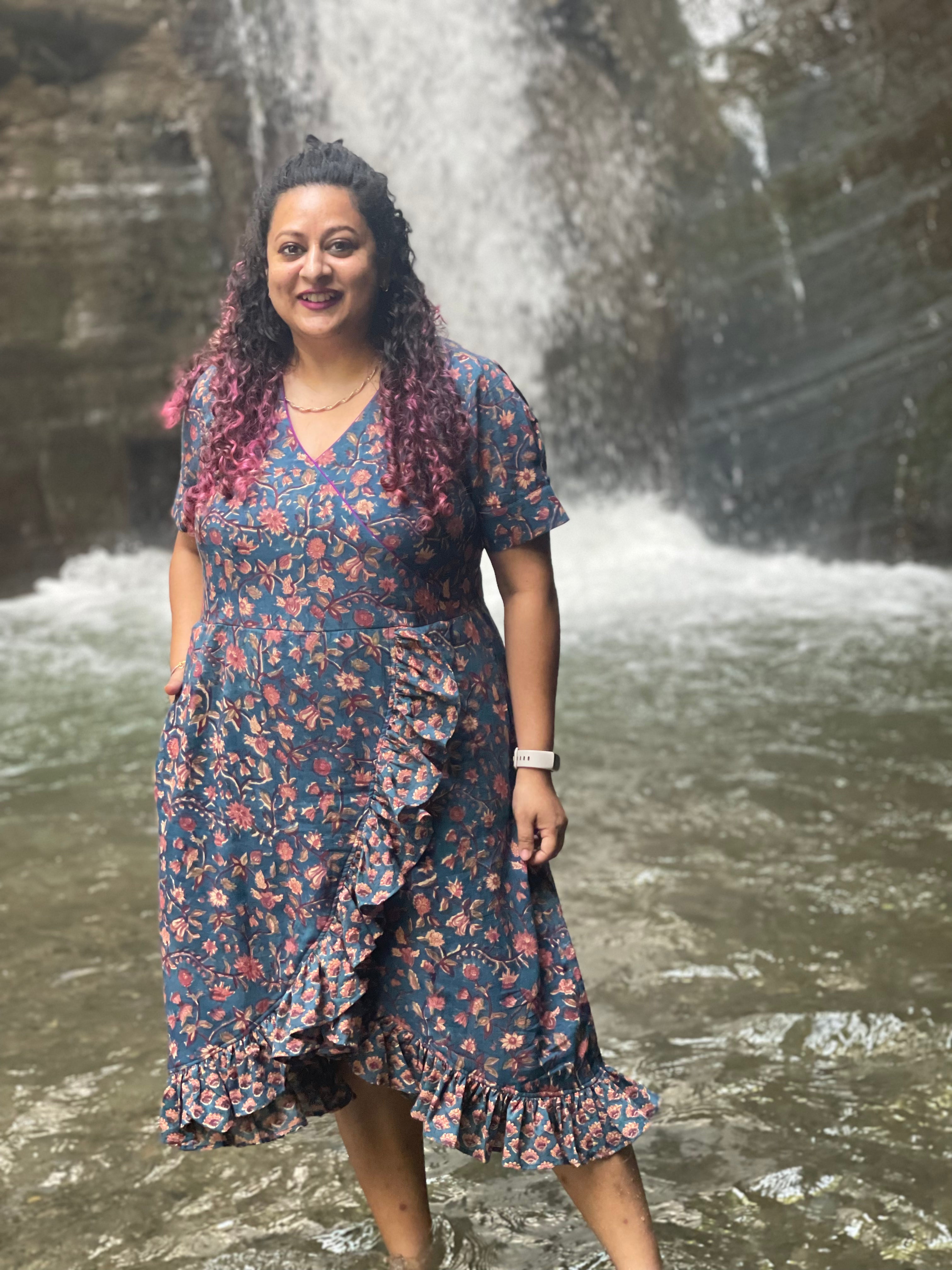 Sea Green Sanganeri Handblock Printed Wrap Dress
