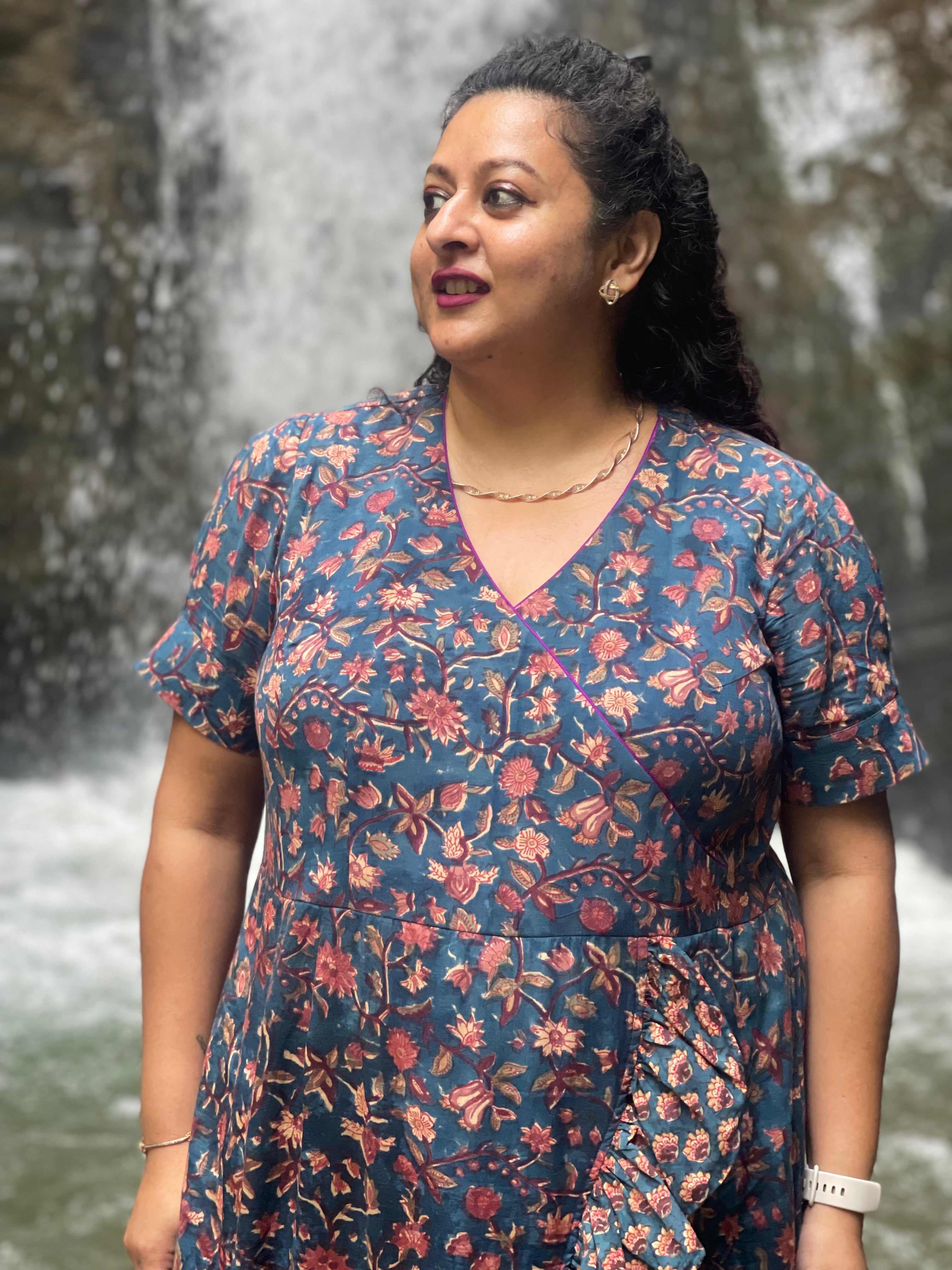 Sea Green Sanganeri Handblock Printed Wrap Dress