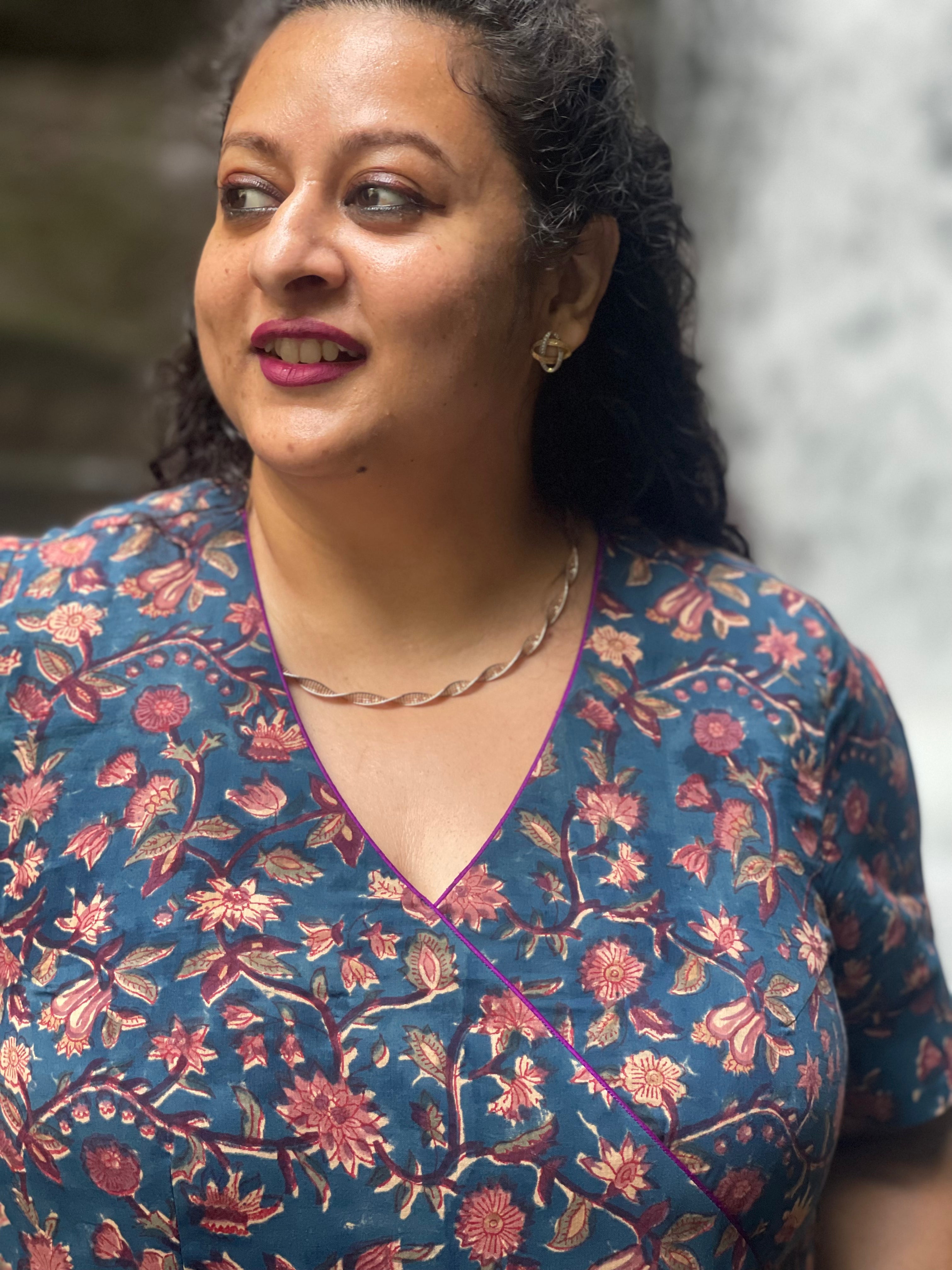 Sea Green Sanganeri Handblock Printed Wrap Dress