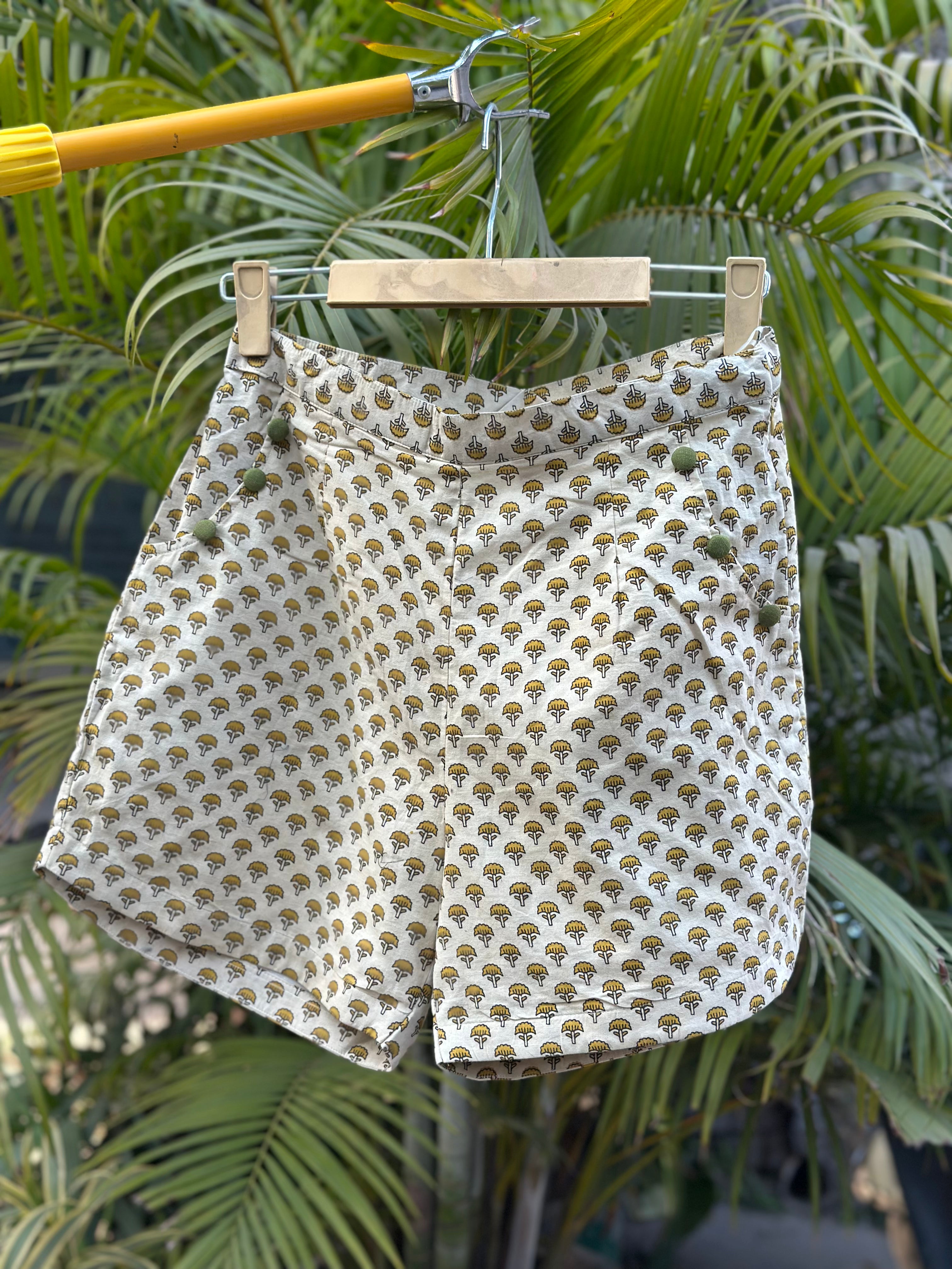 Rustic bloom -Bagru Booti Handblock Print Cotton Shorts