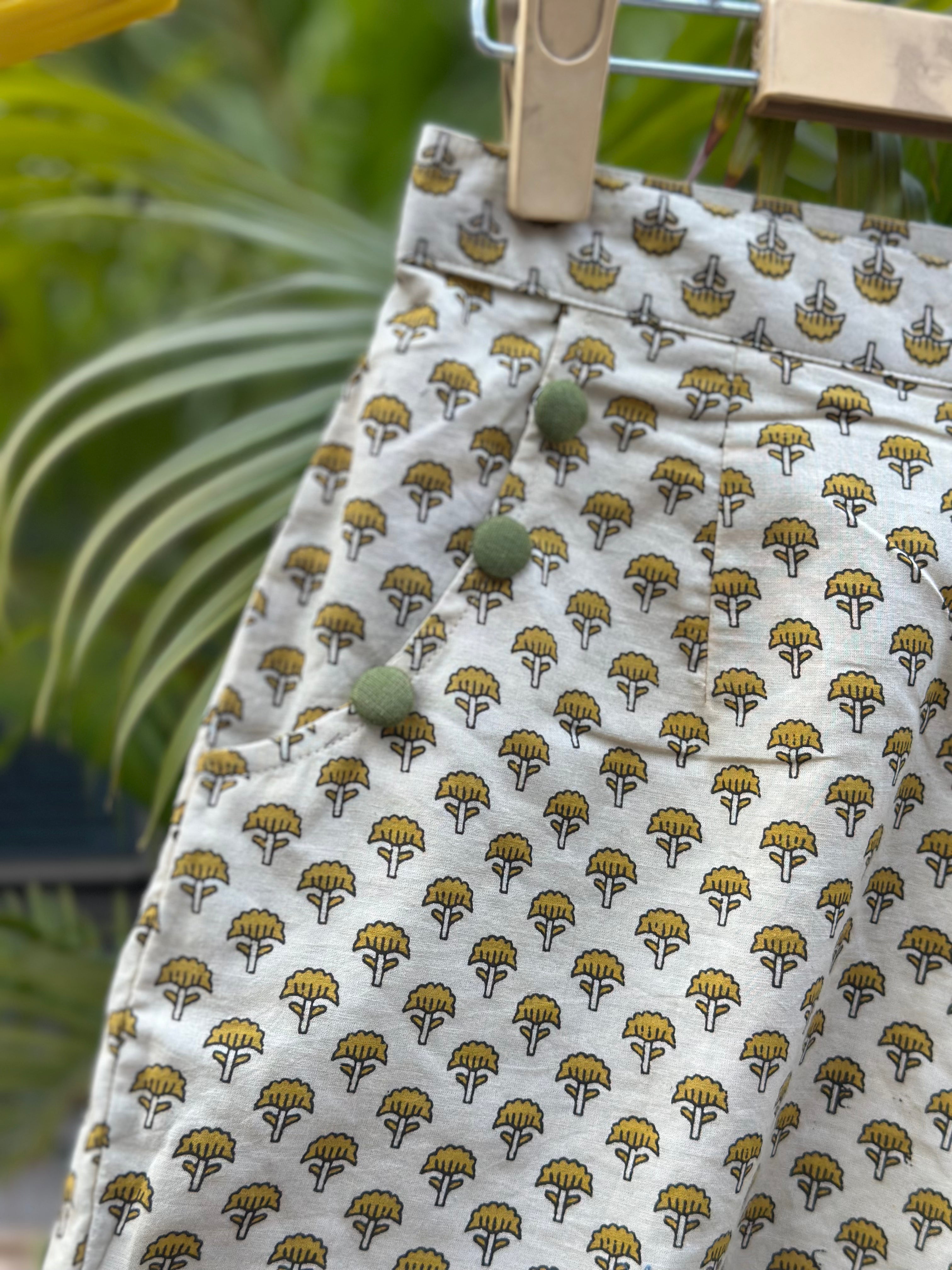 Rustic bloom -Bagru Booti Handblock Print Cotton Shorts