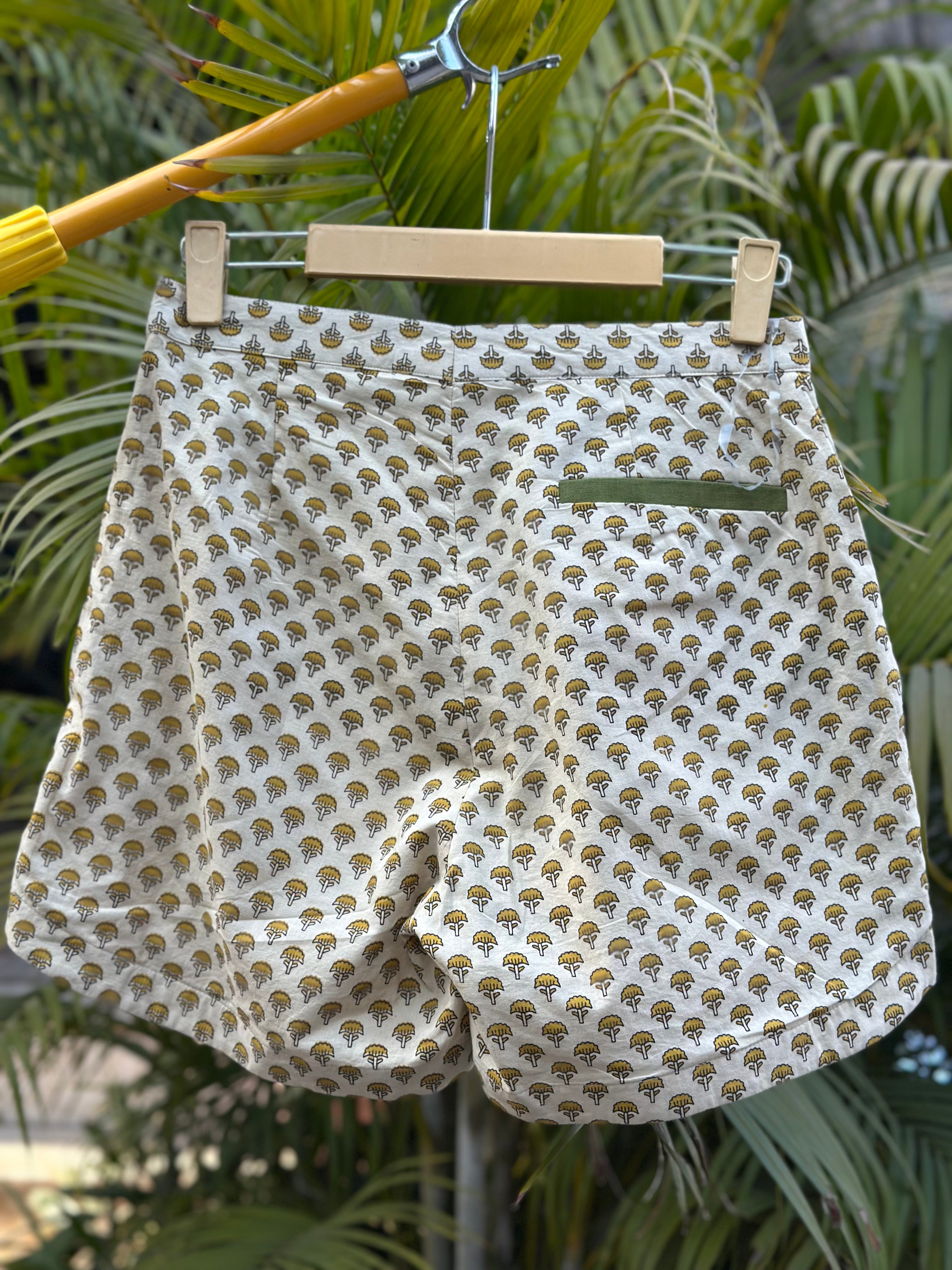 Rustic bloom -Bagru Booti Handblock Print Cotton Shorts