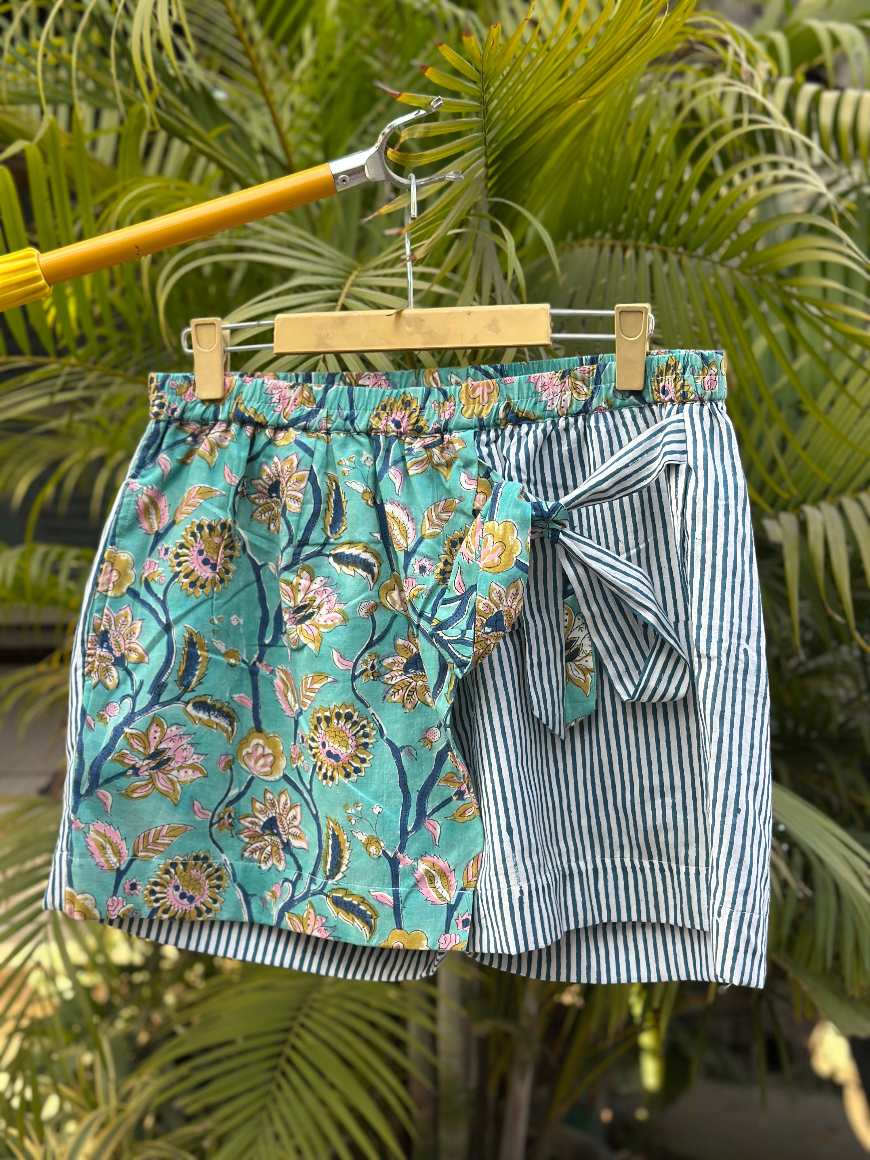 Neel Pushp - Overlap style Handblock print Cotton Shorts
